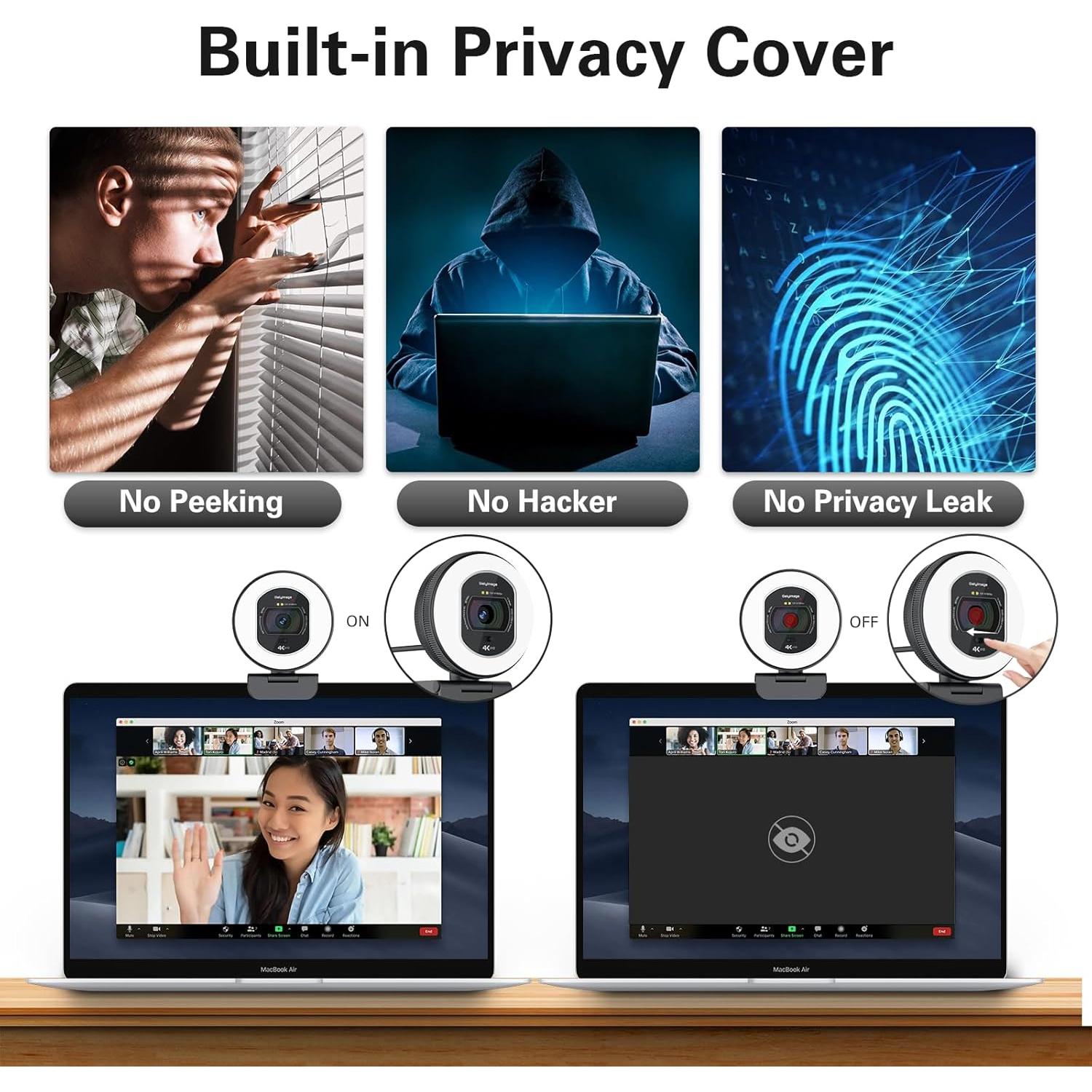 Cámara Web 4K Galyimage con Luz de Anillo y Micrófono