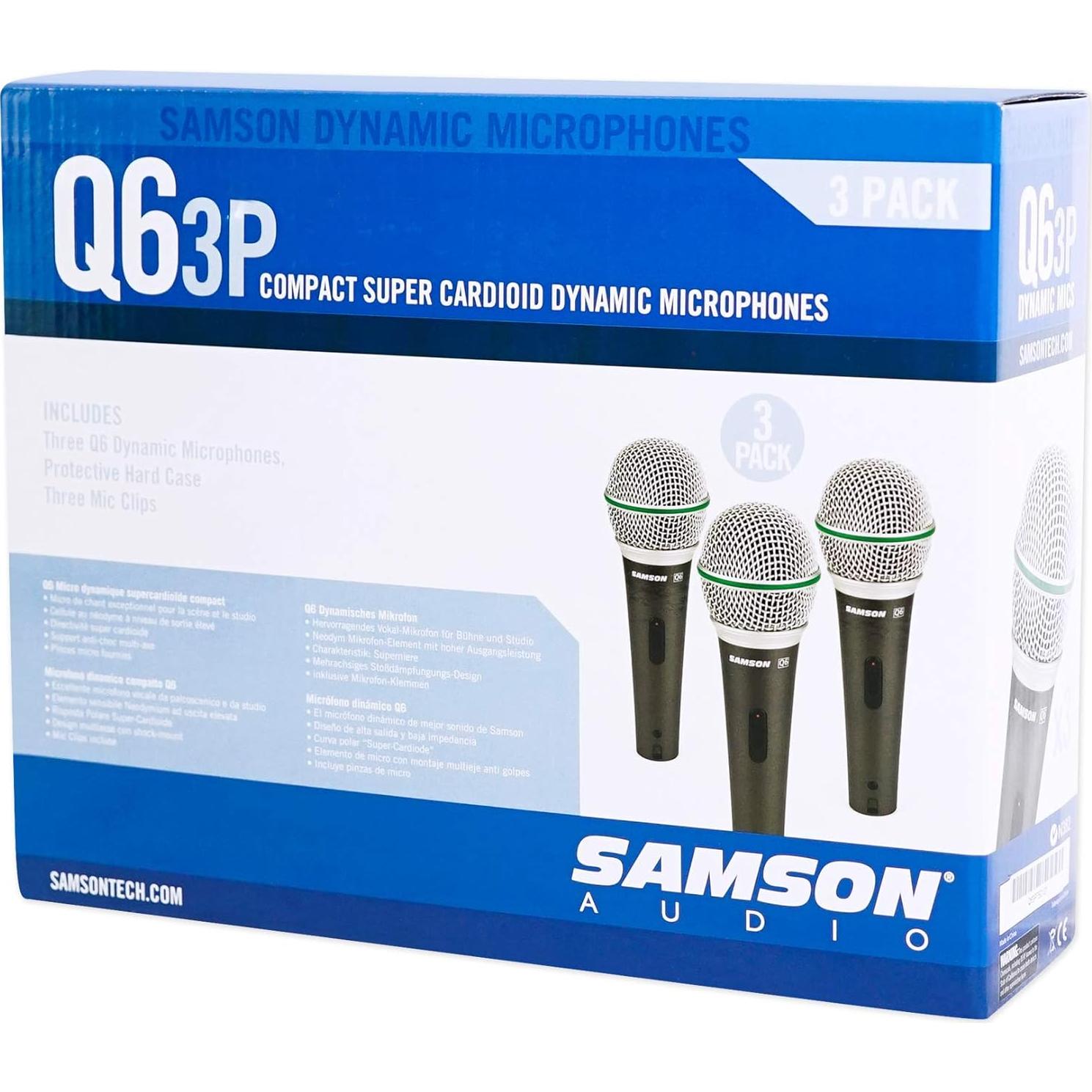 Paquete de 3 Micrófonos Dinámicos Samson Q6 Cardioides