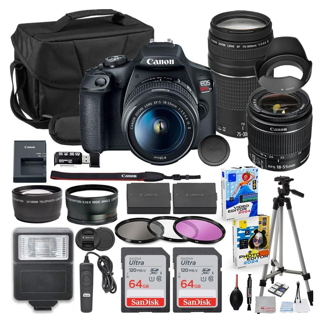 Cámara DSLR Canon EOS Rebel T7 + Lentes 18-55mm y 75-300mm