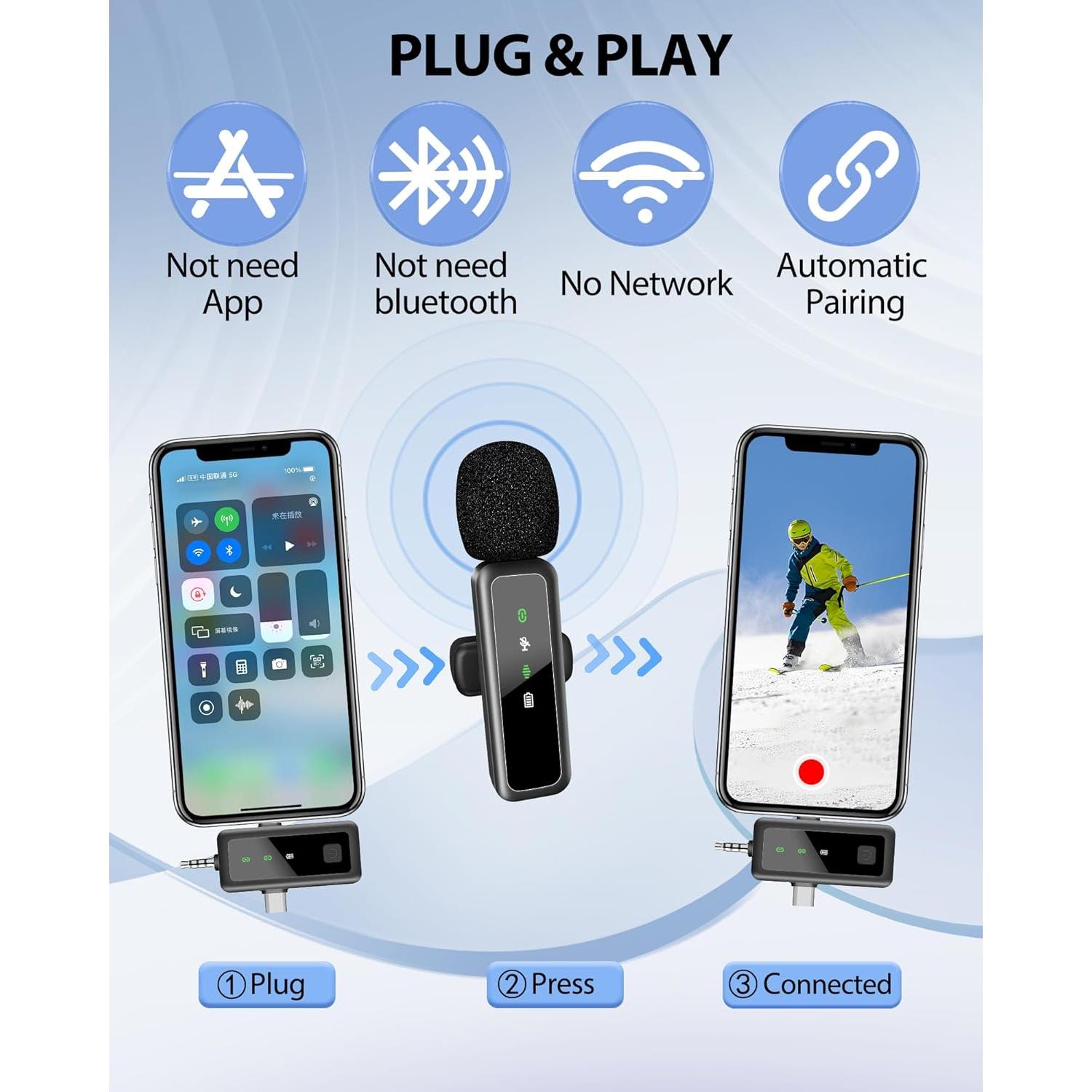 Micrófono Lavalier Inalámbrico M1 para iPhone y Android