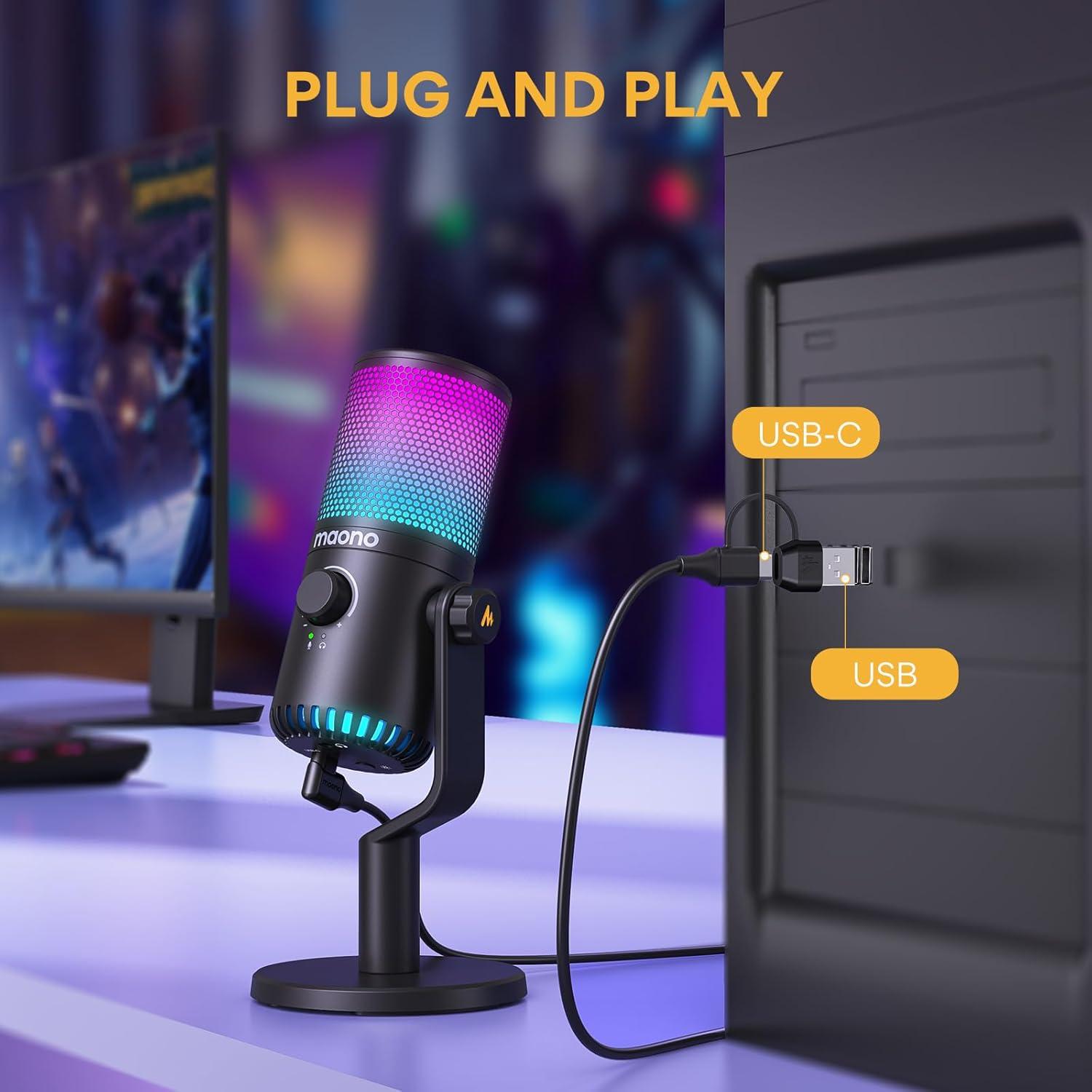 Micrófono USB MAONO DM30 RGB para Gaming y Streaming