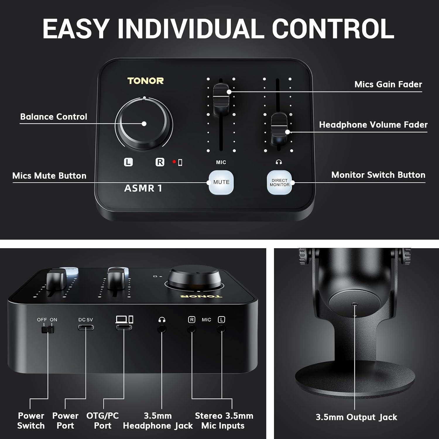 Micrófono TONOR ASMR ONE con Interfaz de Audio y Mezclador