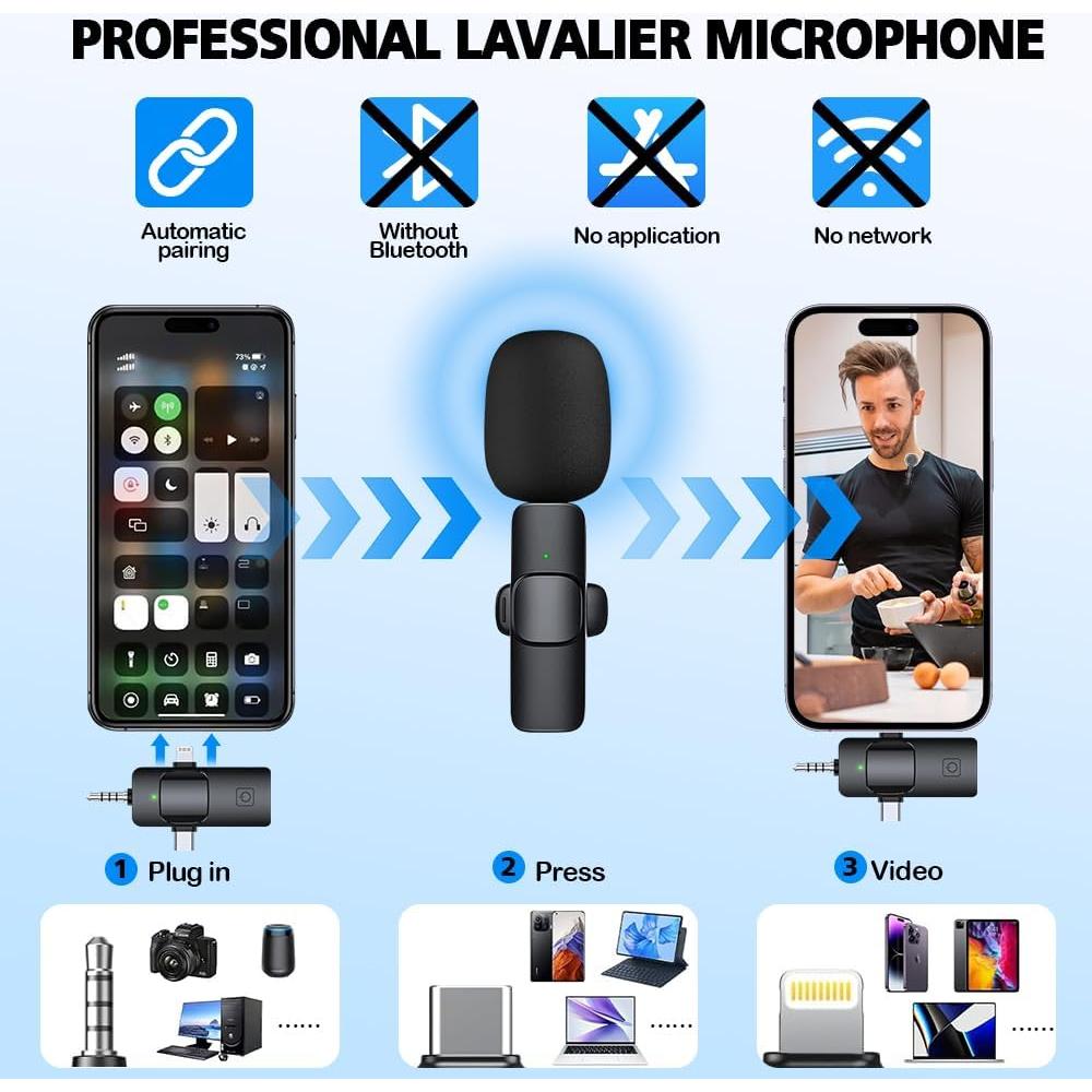 Micrófono Lavalier Inalámbrico 3 en 1 MP003US Negro