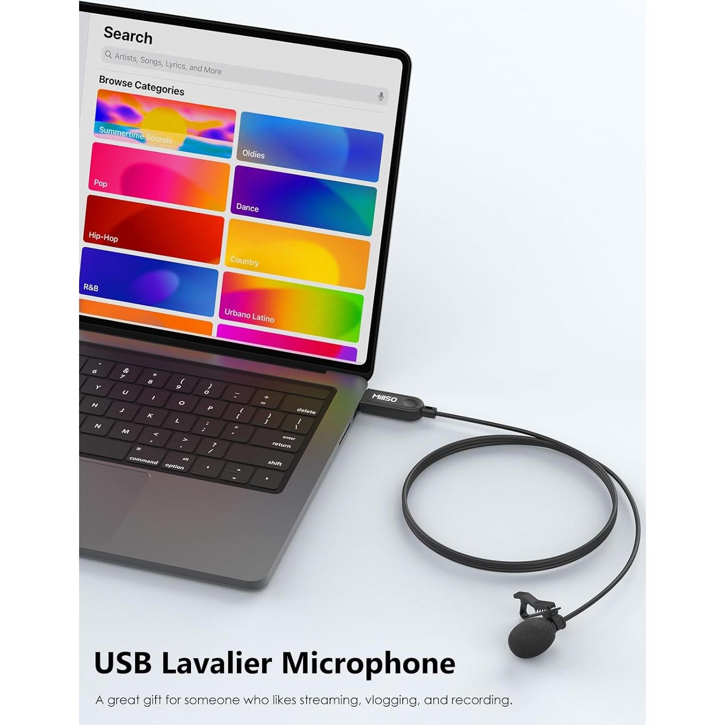 Micrófono Lavalier USB MillSO Omnidireccional 2m para PC
