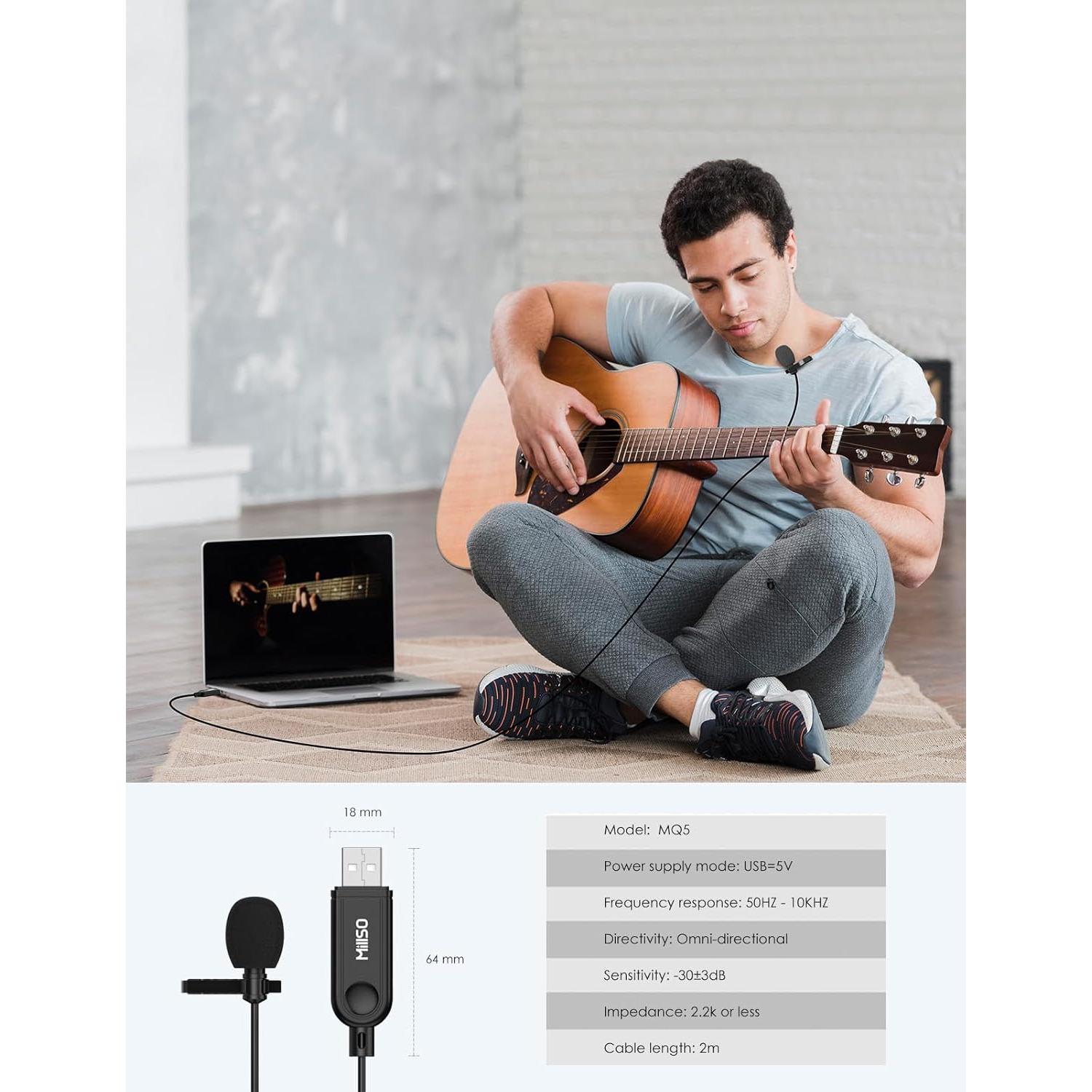 Micrófono Lavalier USB MillSO Omnidireccional 2m para PC