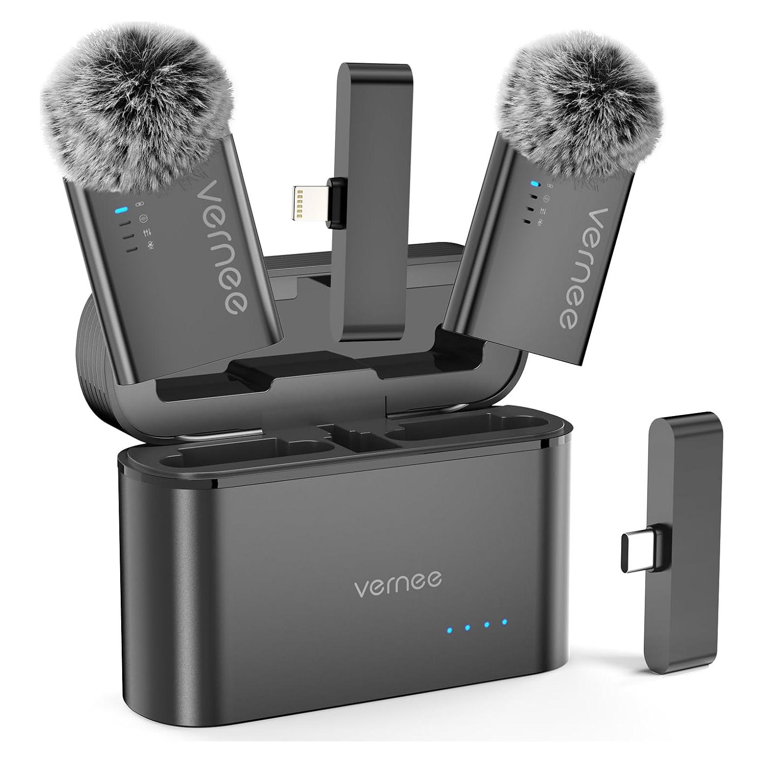 Micrófono Lavalier Inalámbrico Vernee M1 - 68h Batería, 50m Alcance