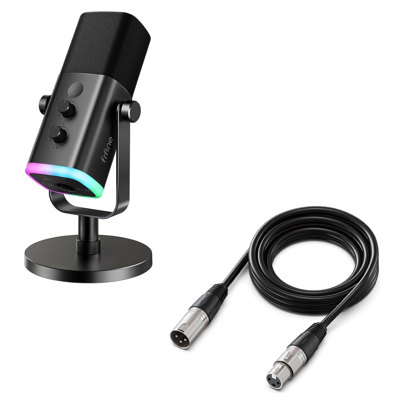Micrófono Dinámico XLR/USB FIFINE AM8 con Cable 3m y RGB