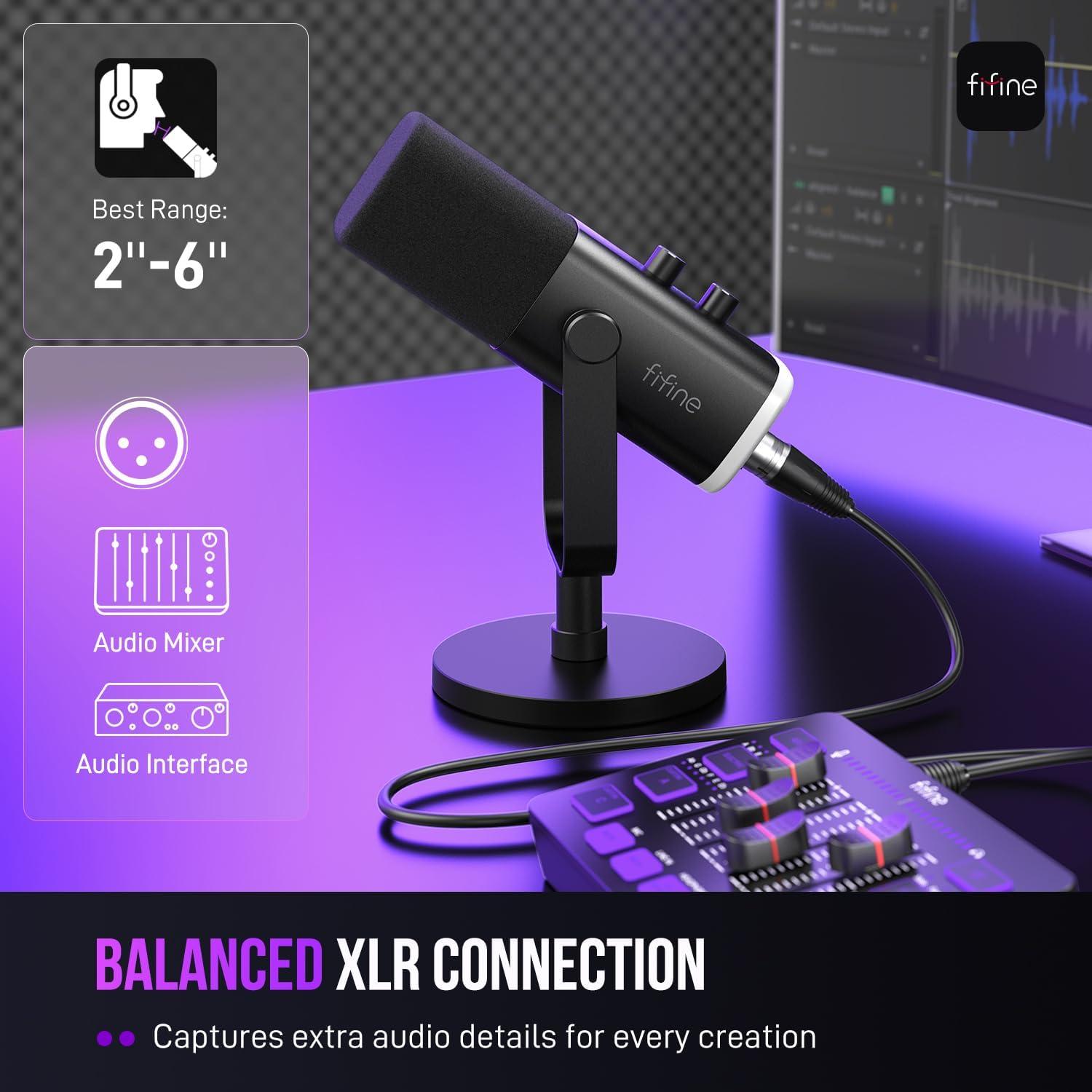 Micrófono Dinámico XLR/USB FIFINE AM8 con Cable 3m y RGB