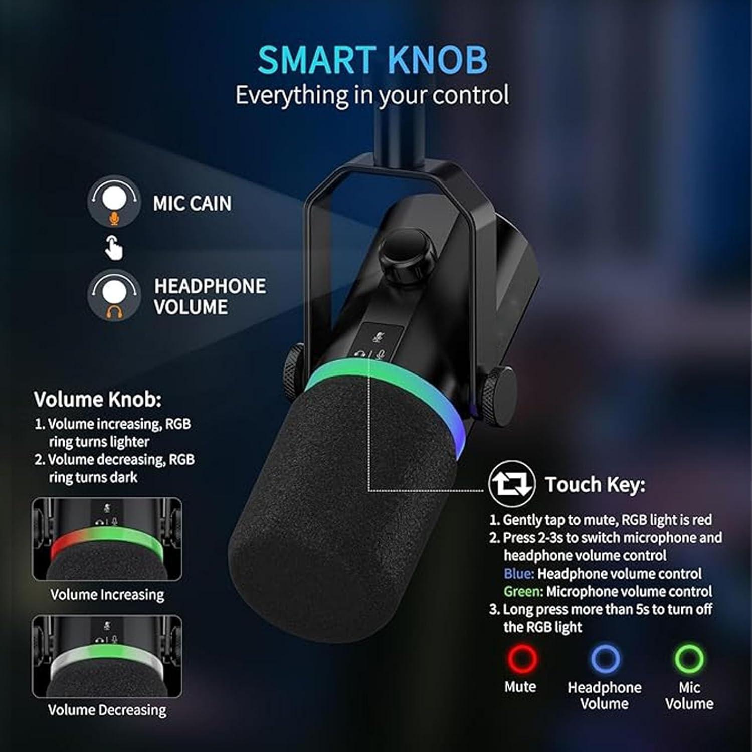 Micrófono Dinámico USB XLR PM1 con RGB para Streaming y Podcast