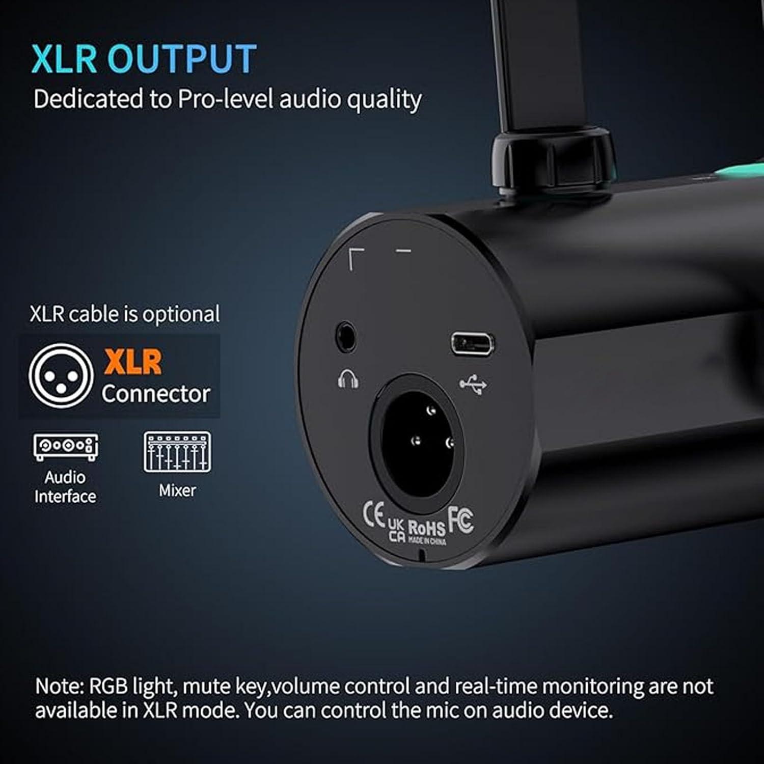 Micrófono Dinámico USB XLR PM1 con RGB para Streaming y Podcast