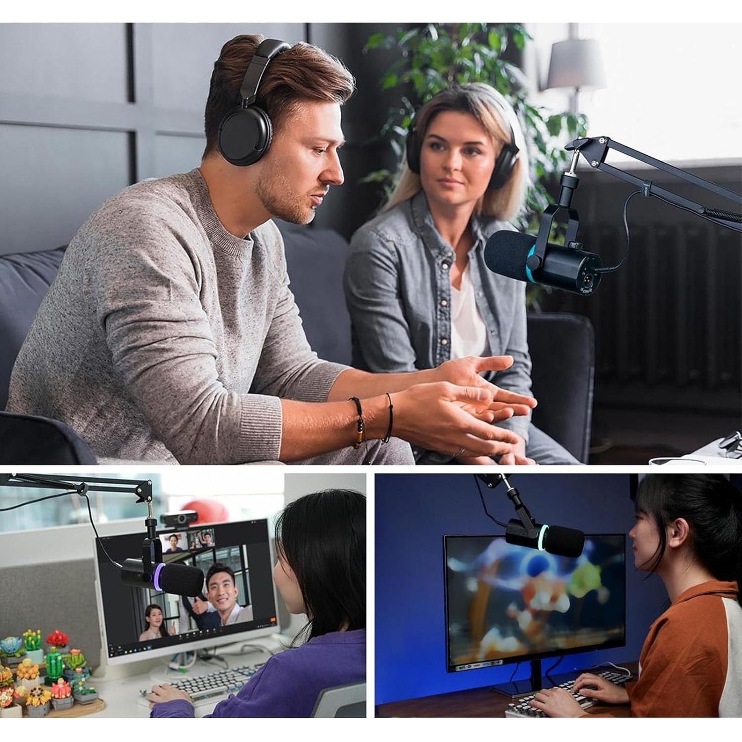 Micrófono Dinámico USB XLR PM1 con RGB para Streaming y Podcast