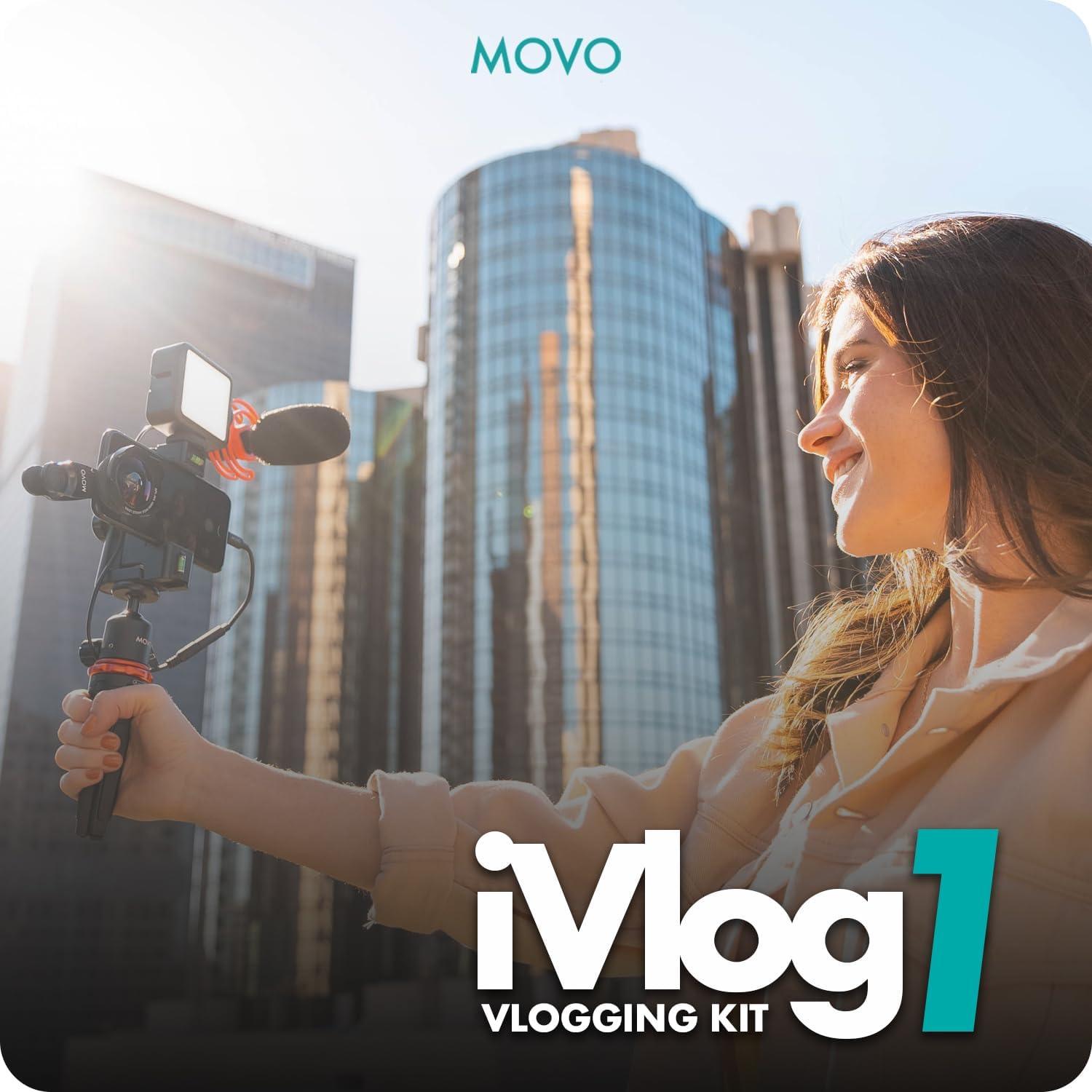 Kit de Vlogging Movo iVlog1 para iPhone - Micrófono, Luz LED, Trípode