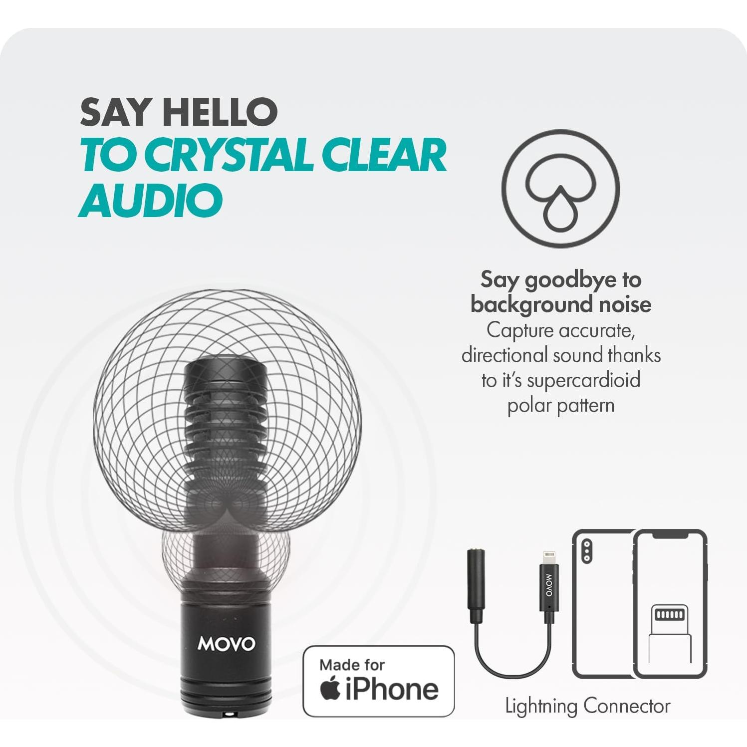 Kit de Vlogging Movo iVlog1 para iPhone - Micrófono, Luz LED, Trípode