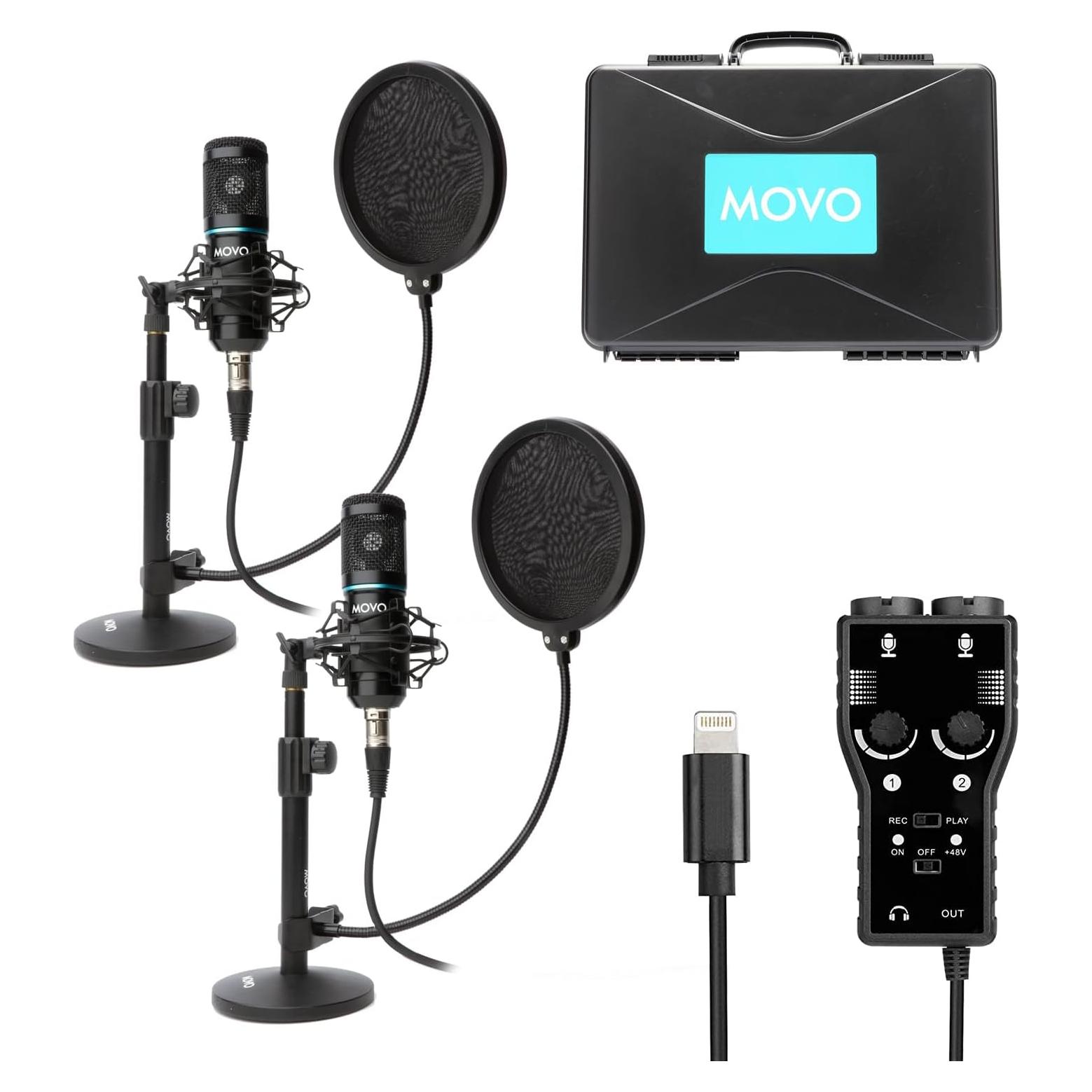 Kit de Podcast Movo MPB-P - 2 Micrófonos Condensador y Soportes