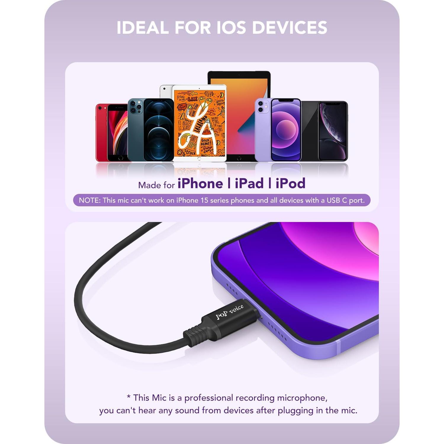 Micrófono Lavalier PoP voice Profesional para iPhone 2.01m