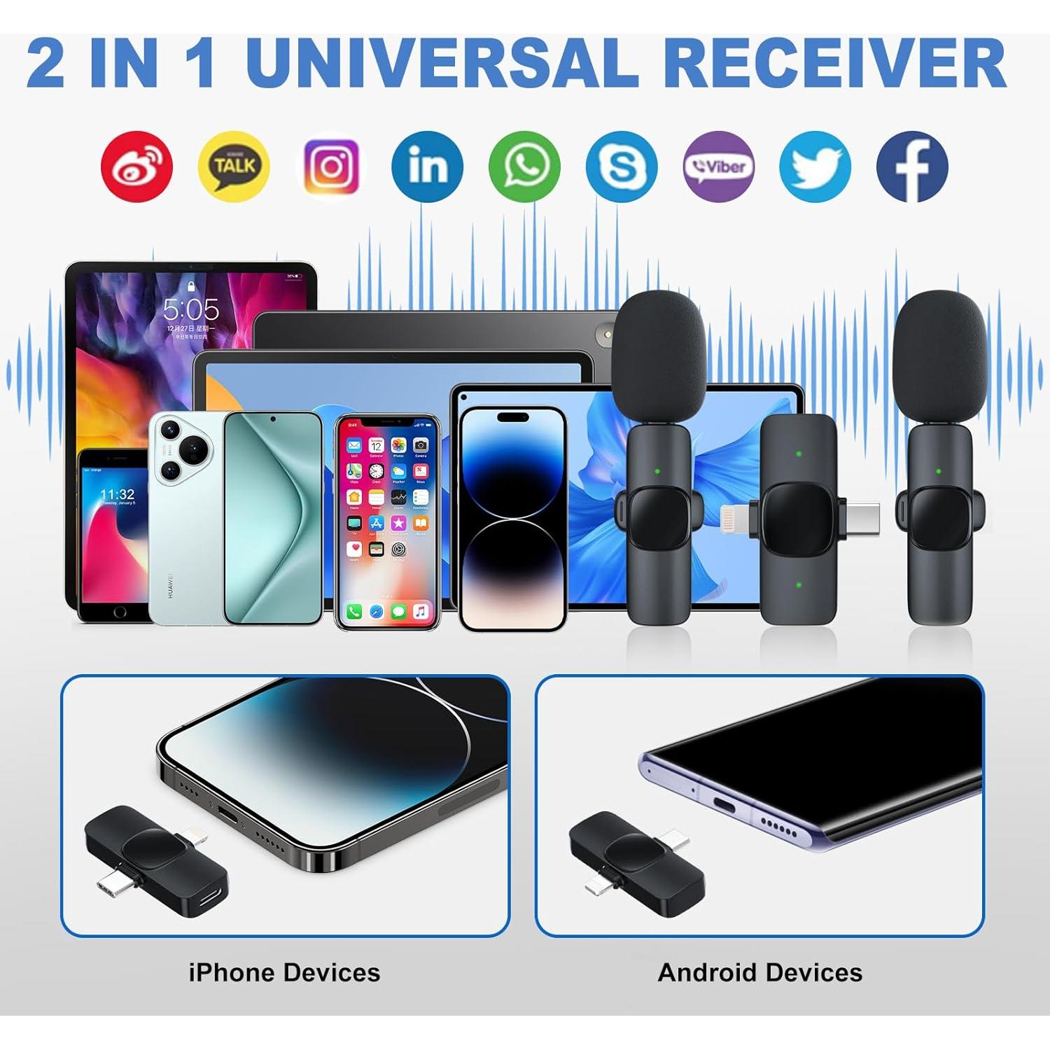 Micrófono Lavalier Inalámbrico RIKGYHA con USB-C y Lightning