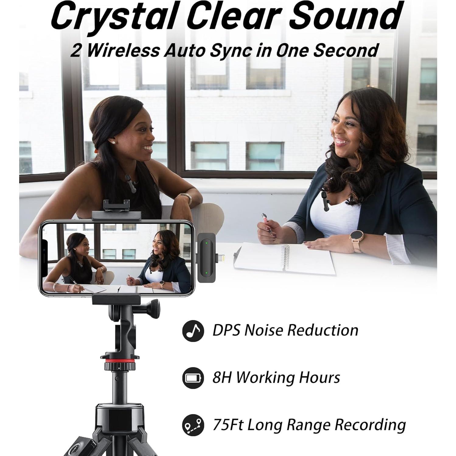 Paquete de 2 Micrófonos Lavalier Inalámbricos Mini para iPhone y Android