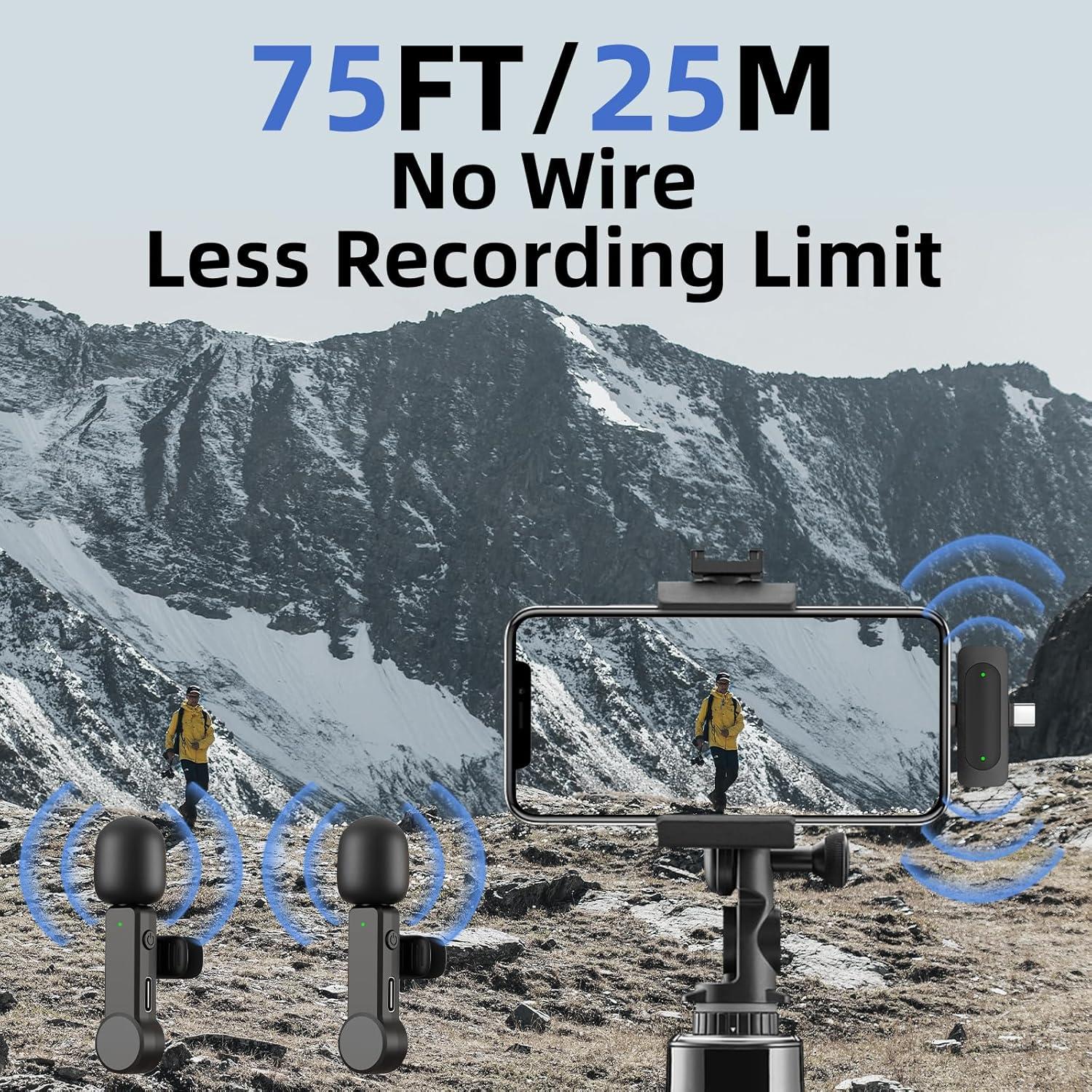 Paquete de 2 Micrófonos Lavalier Inalámbricos Mini para iPhone y Android