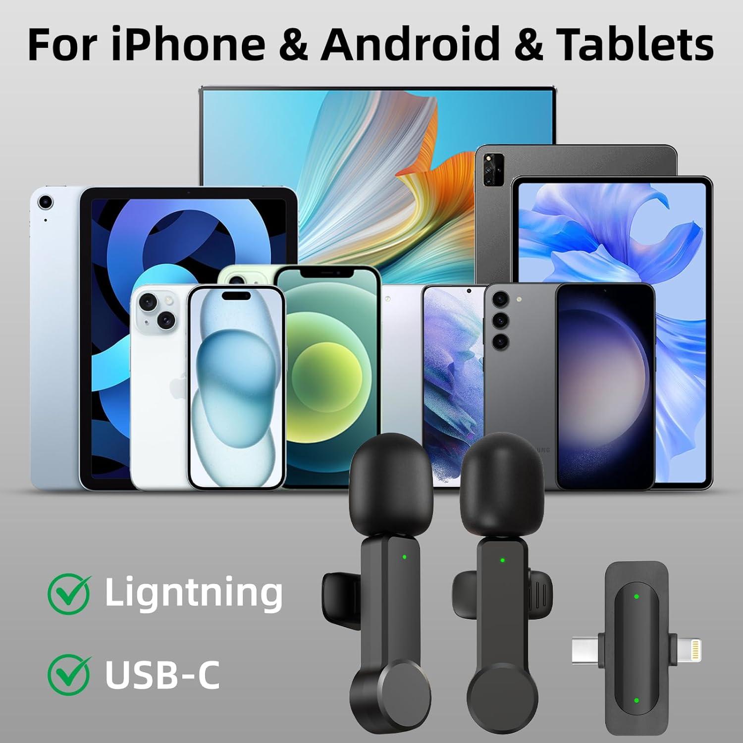 Paquete de 2 Micrófonos Lavalier Inalámbricos Mini para iPhone y Android