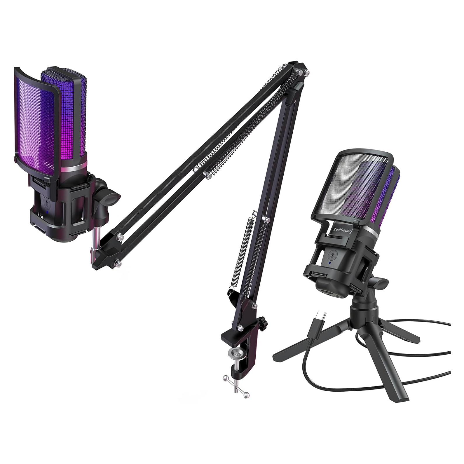 Kit de Micrófono RGB USB ZealSound A68 para Gaming con Brazo