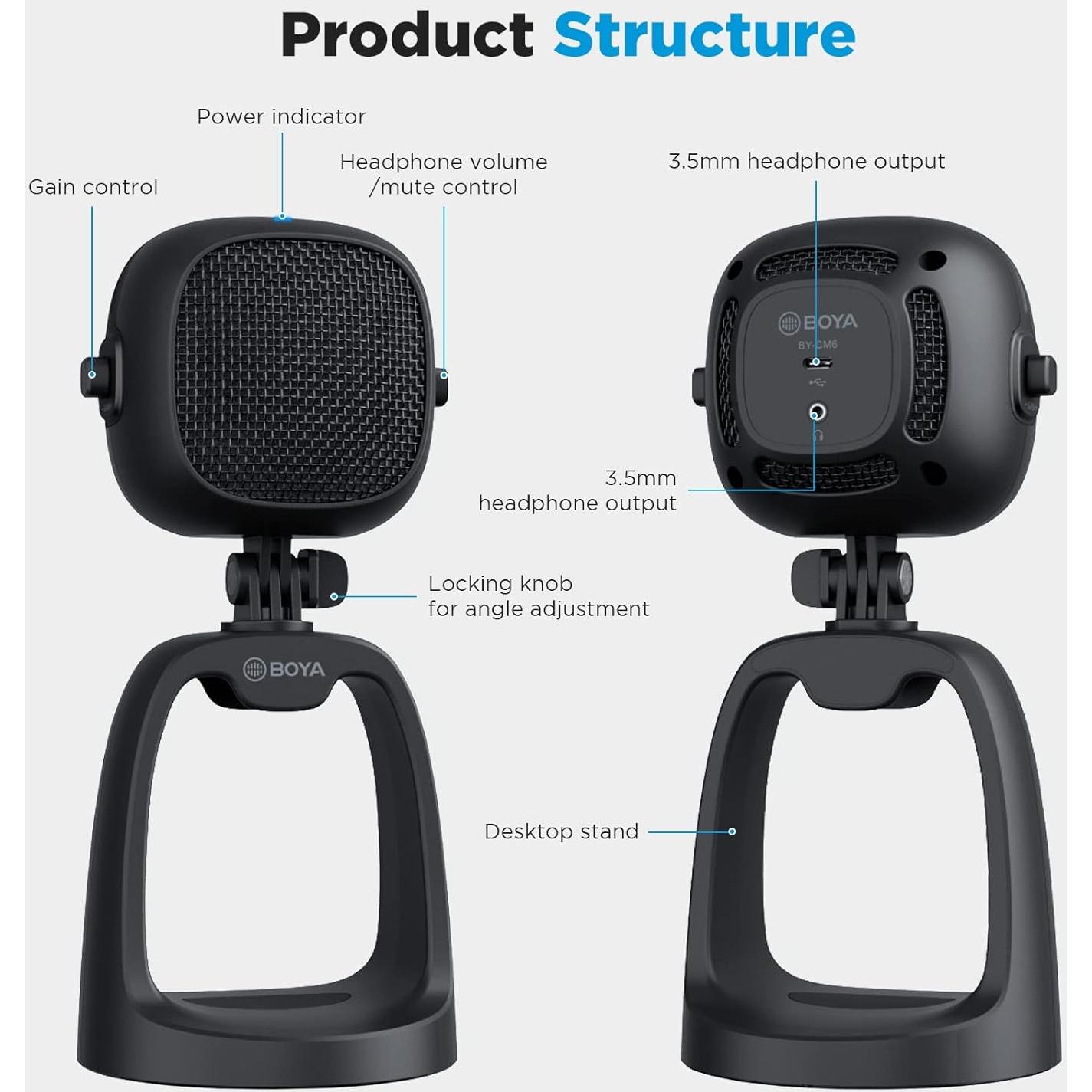Micrófono USB BOYA BY-CM6 Cardioide para PC y Podcast