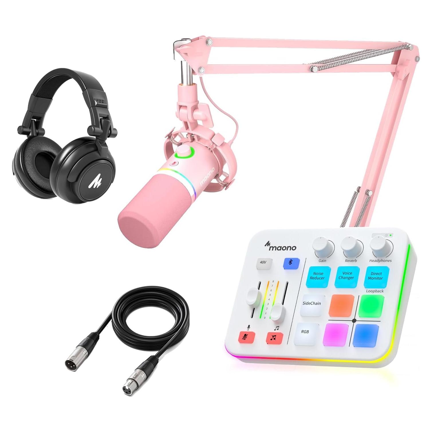 Micrófono Dinámico MAONO XLR/USB con Mezclador y Efectos RGB