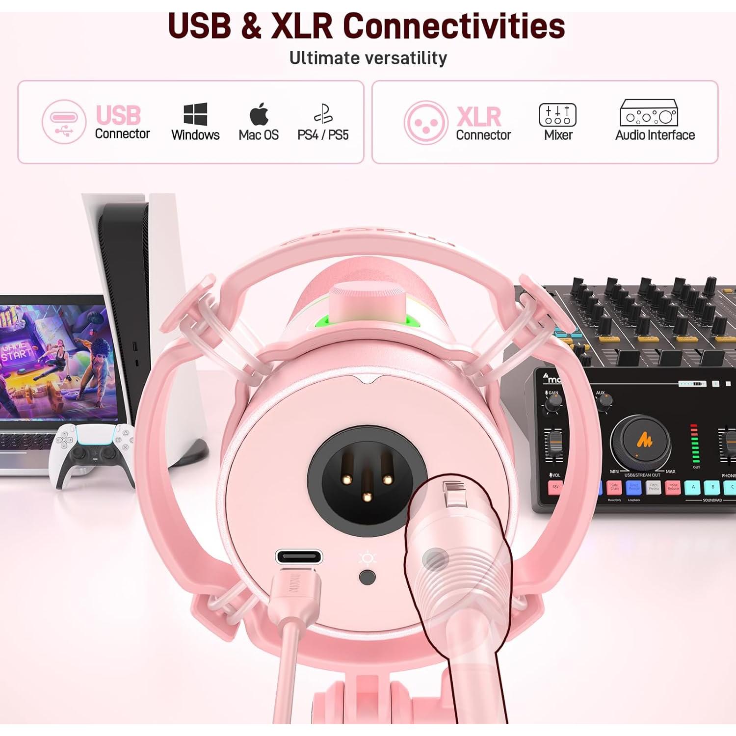 Micrófono Dinámico MAONO XLR/USB con Mezclador y Efectos RGB