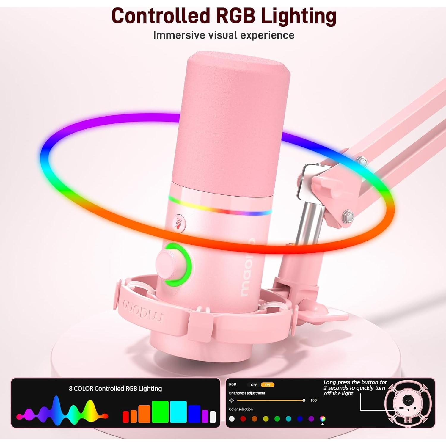 Micrófono Dinámico MAONO XLR/USB con Mezclador y Efectos RGB
