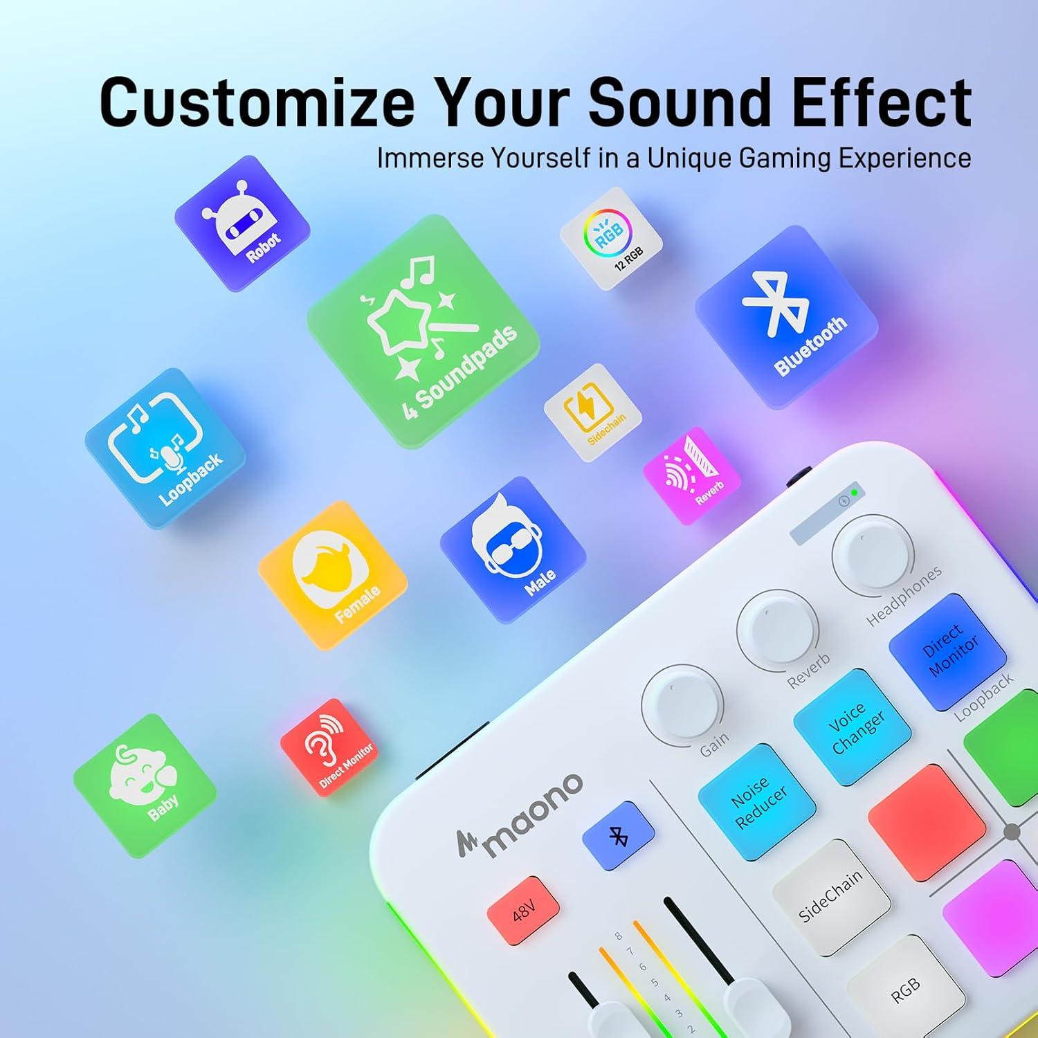 Micrófono Dinámico MAONO XLR/USB con Mezclador y Efectos RGB