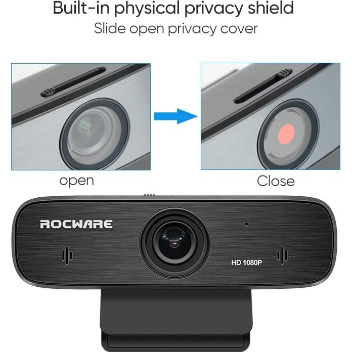 Webcam ROCWARE RC19 2MP HD con micrófono y autofoco