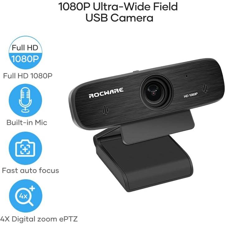 Webcam ROCWARE RC19 2MP HD con micrófono y autofoco