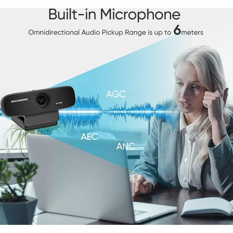 Webcam ROCWARE RC19 2MP HD con micrófono y autofoco