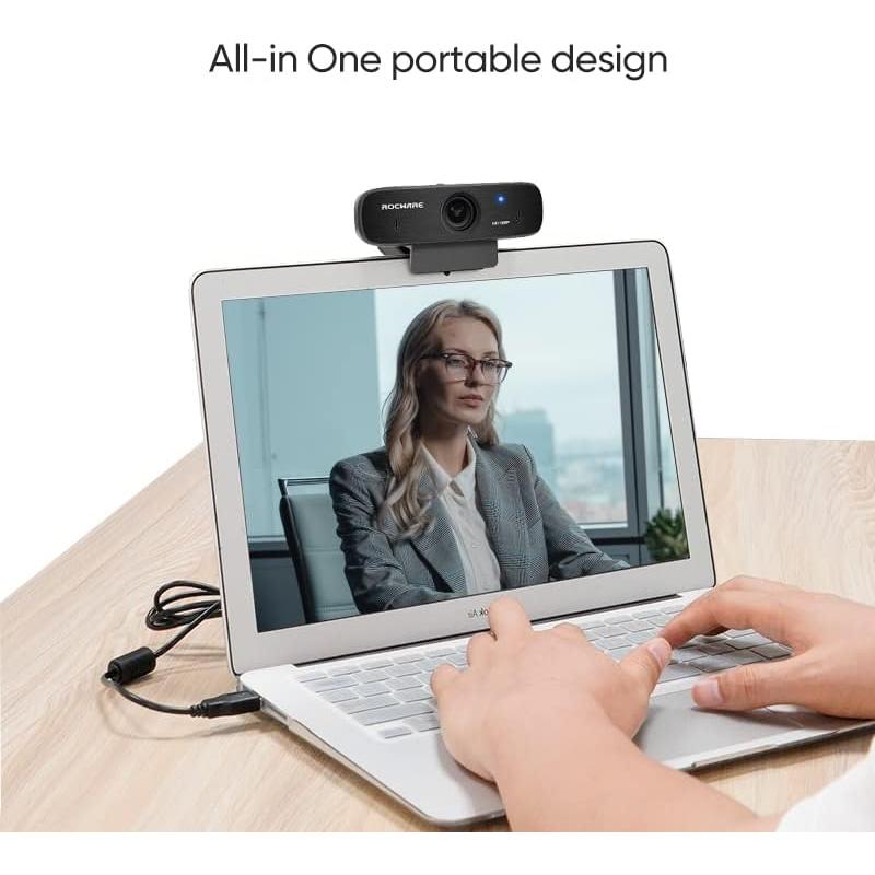 Webcam ROCWARE RC19 2MP HD con micrófono y autofoco