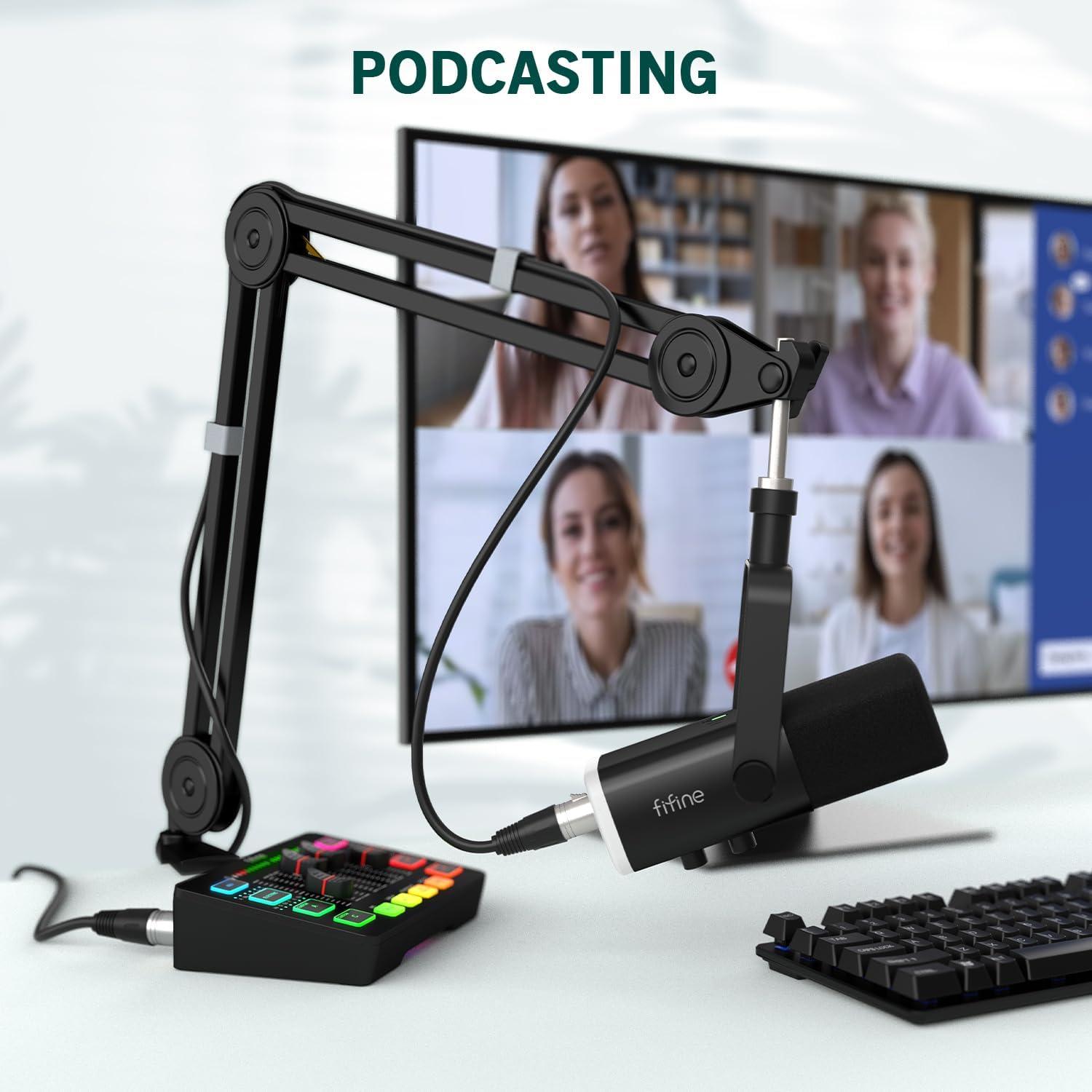 Kit de Streaming Gaming FIFINE con Micrófono XLR y Mezclador RGB