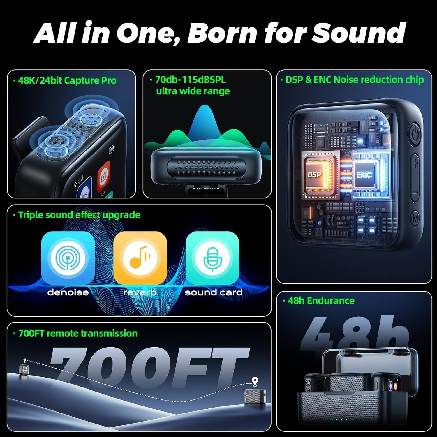 Micrófono Lavalier Inalámbrico ATKTTOP con Cancelación de Ruido