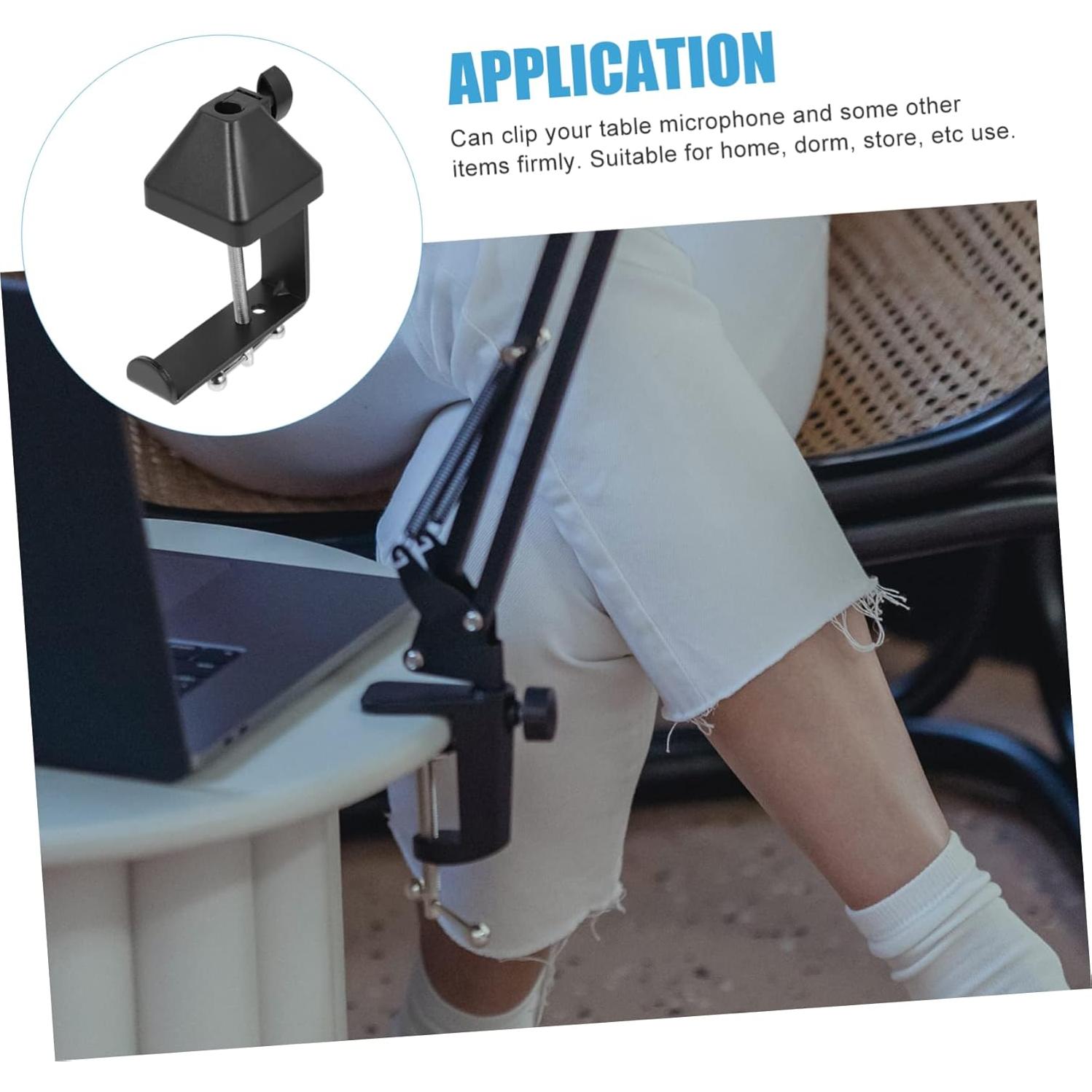 Base de Soporte de Micrófono Ajustable Negro - Abrazadera de Hierro