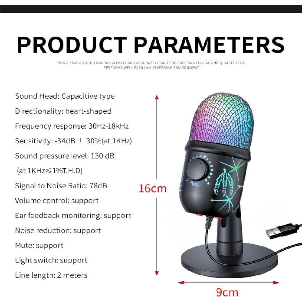 Micrófono de Condensador USB axGear MIC-V5 con RGB y Reducción de Ruido