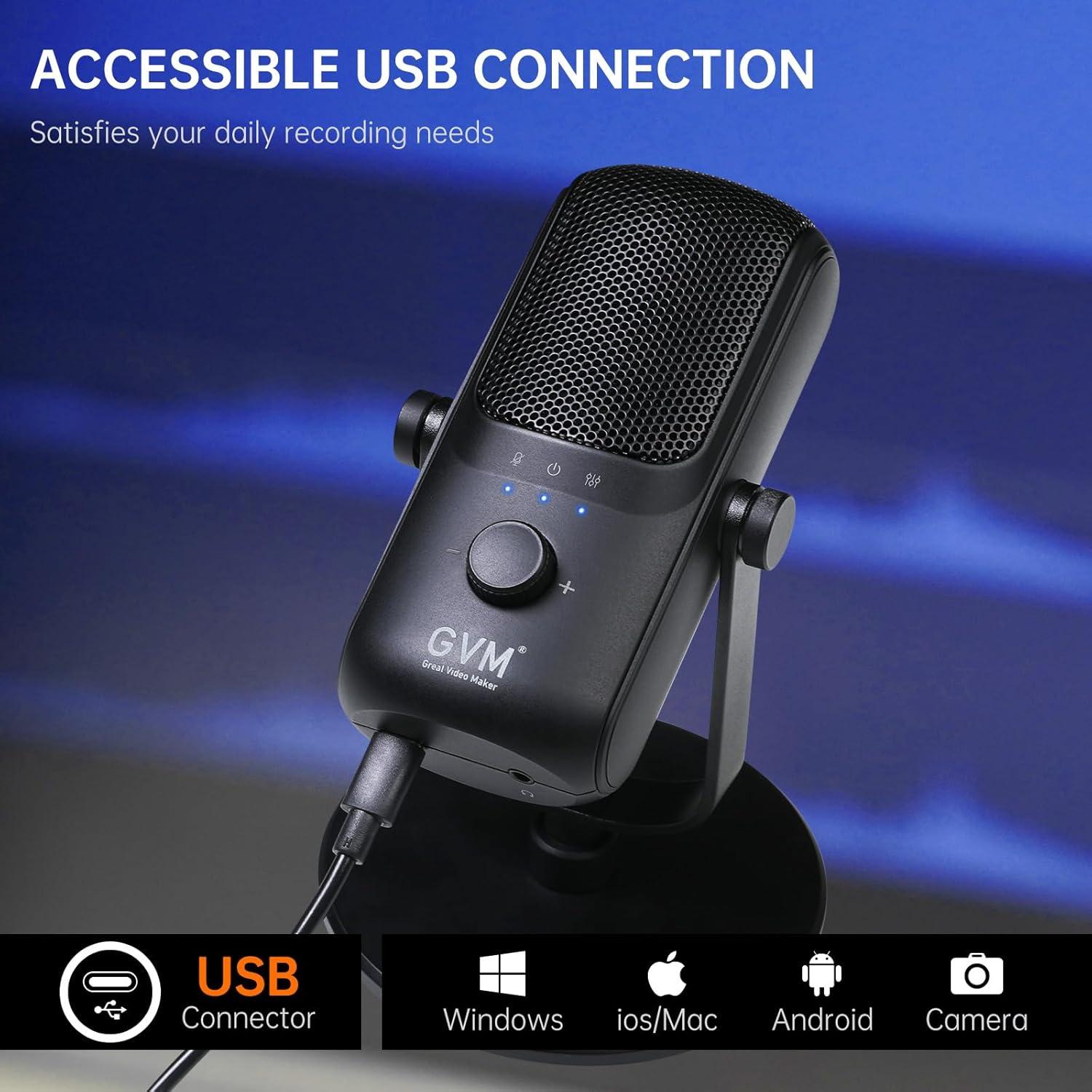 Micrófono de Condensador GVM DRM-M4 USB Tipo C para Podcast