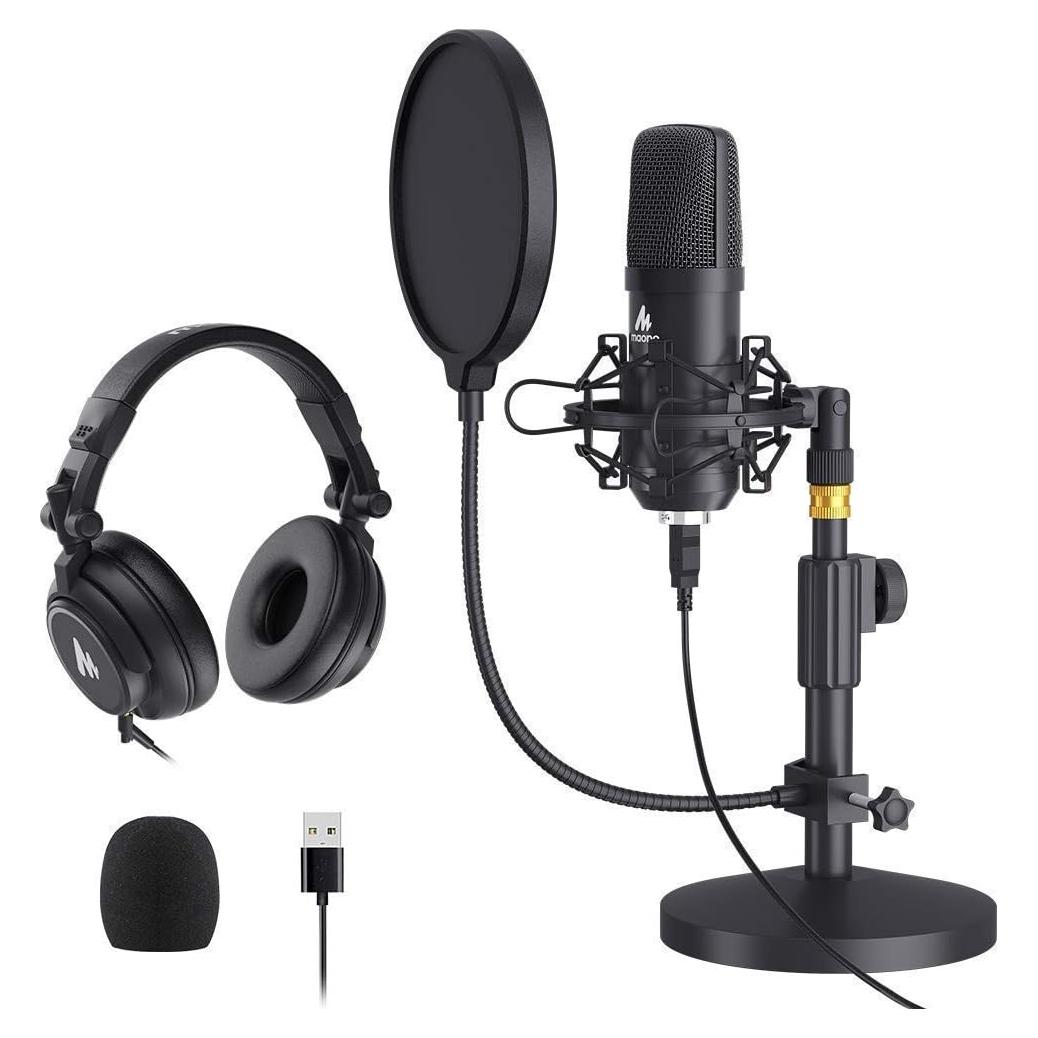 Kit de Micrófono USB MAONO AU-A04T con Auriculares MH601