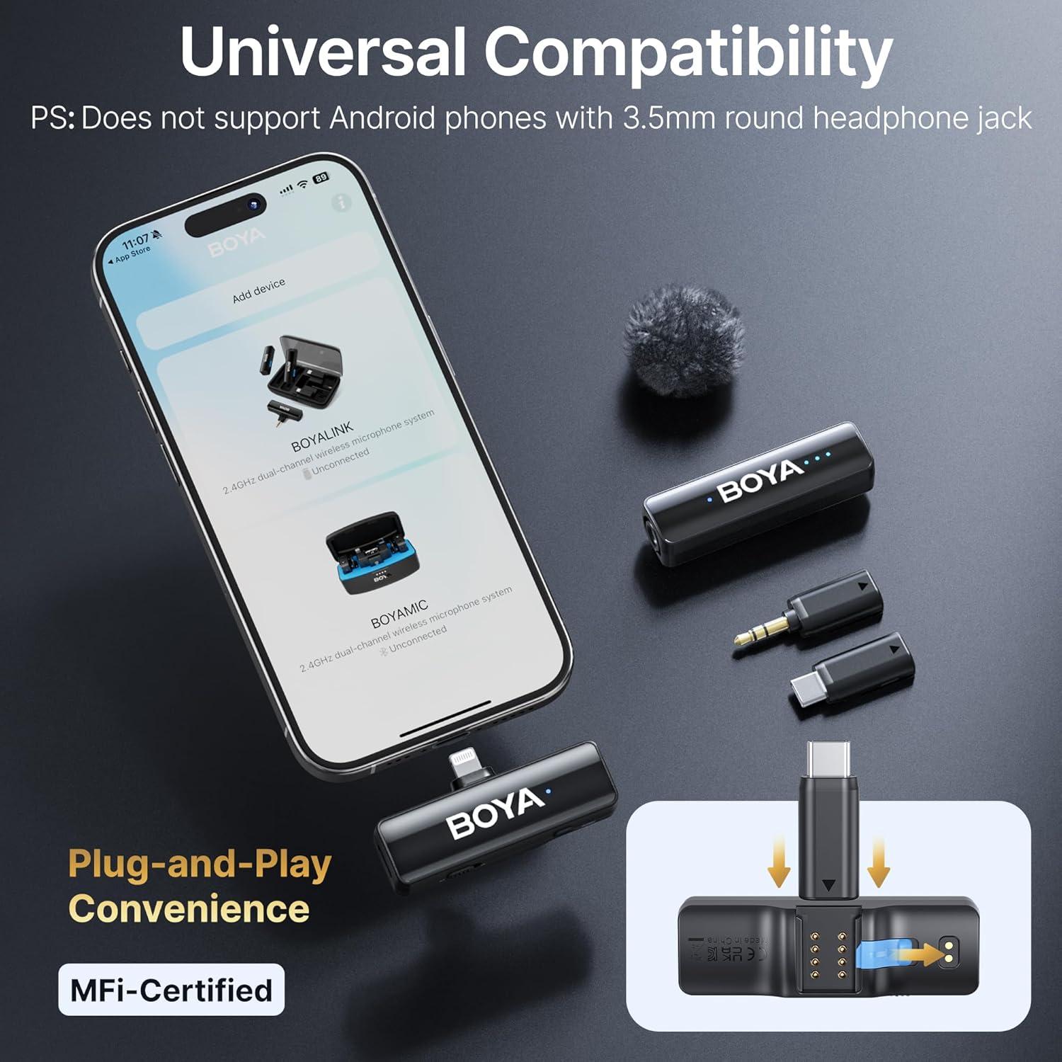 Micrófono Lavalier Inalámbrico BOYA BOYALINK 2 A1 48kHz