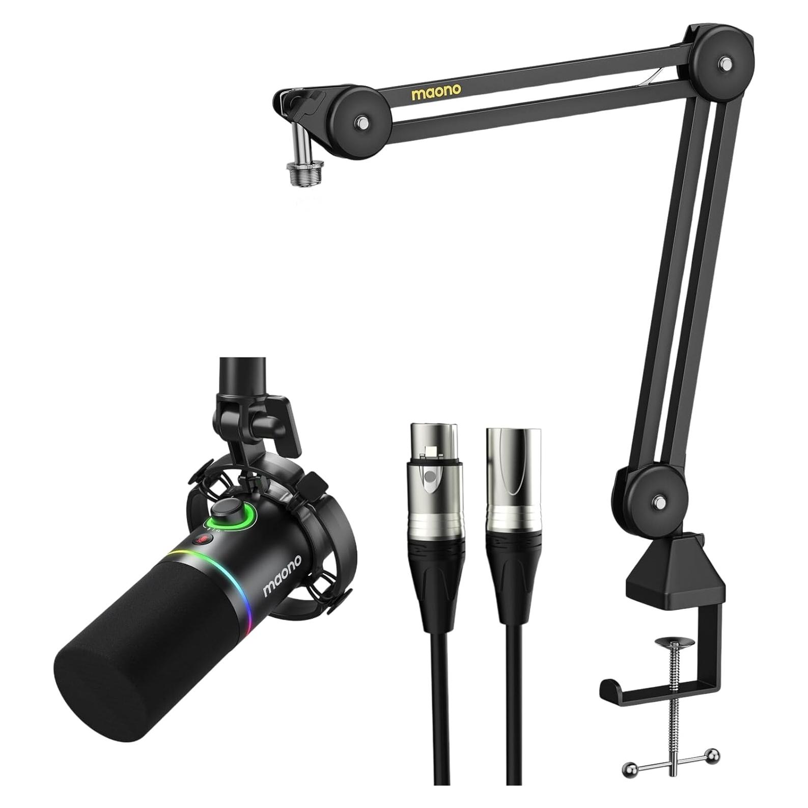 Micrófono Dinámico MAONO PD200X con Brazo BA37 y RGB