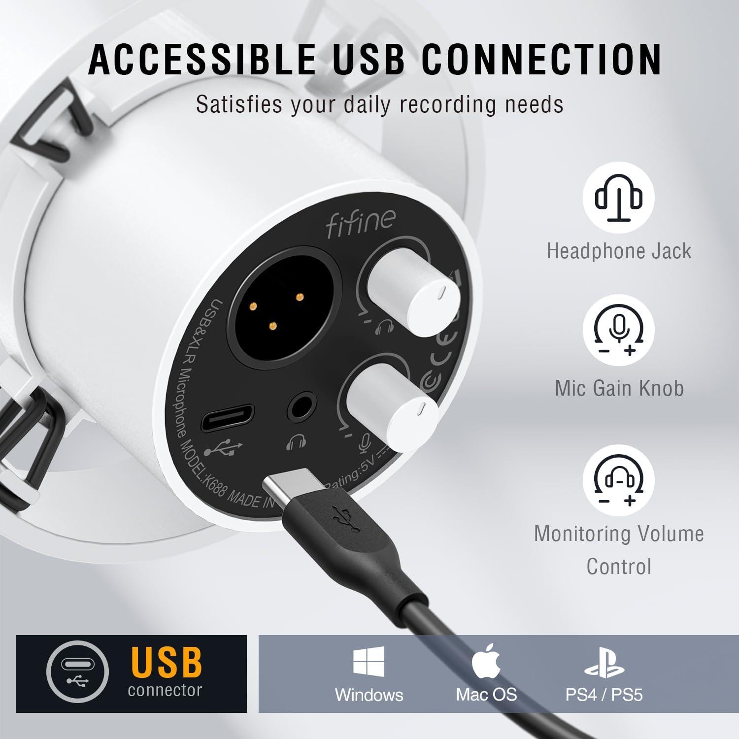 Micrófono Dinámico FIFINE K688W+L9 XLR/USB con Cable 3m