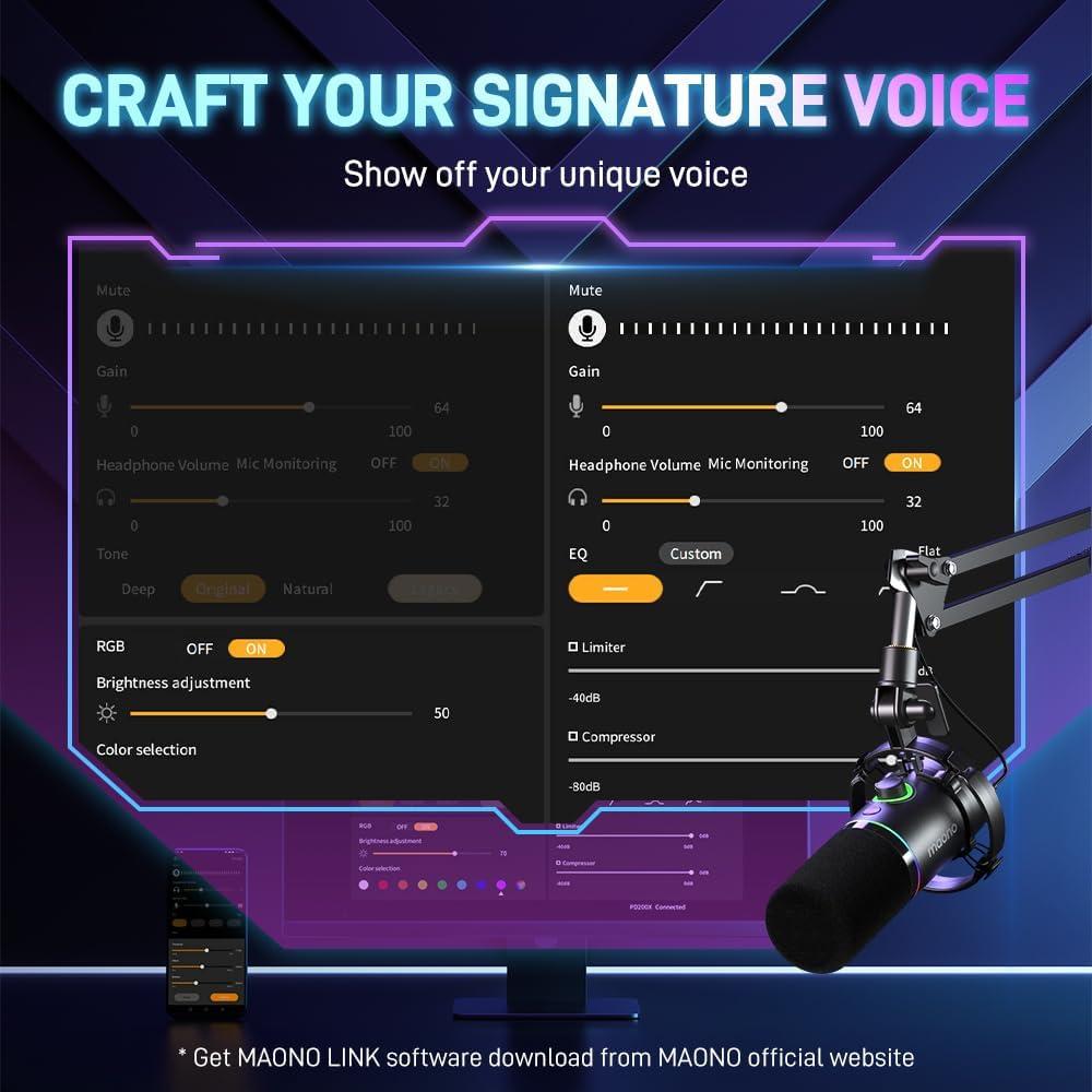 Micrófono Dinámico USB/XLR MAONO PD200X para Podcast y Streaming