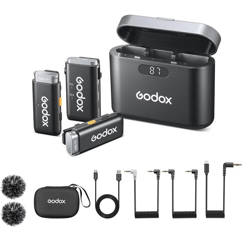 Micrófono Lavalier Inalámbrico GODOX WEC-Kit2 200m con Estuche