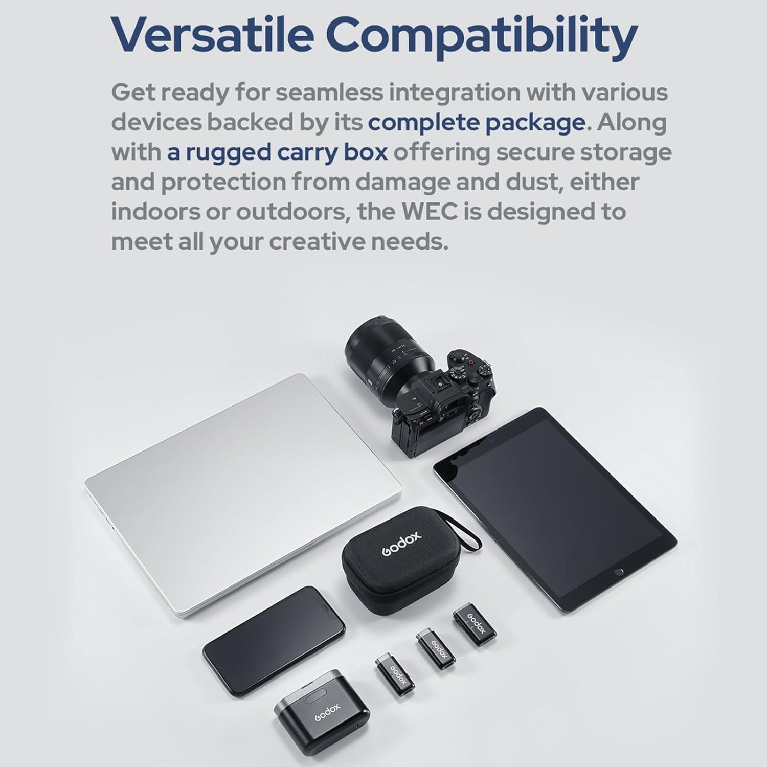 Micrófono Lavalier Inalámbrico GODOX WEC-Kit2 200m con Estuche