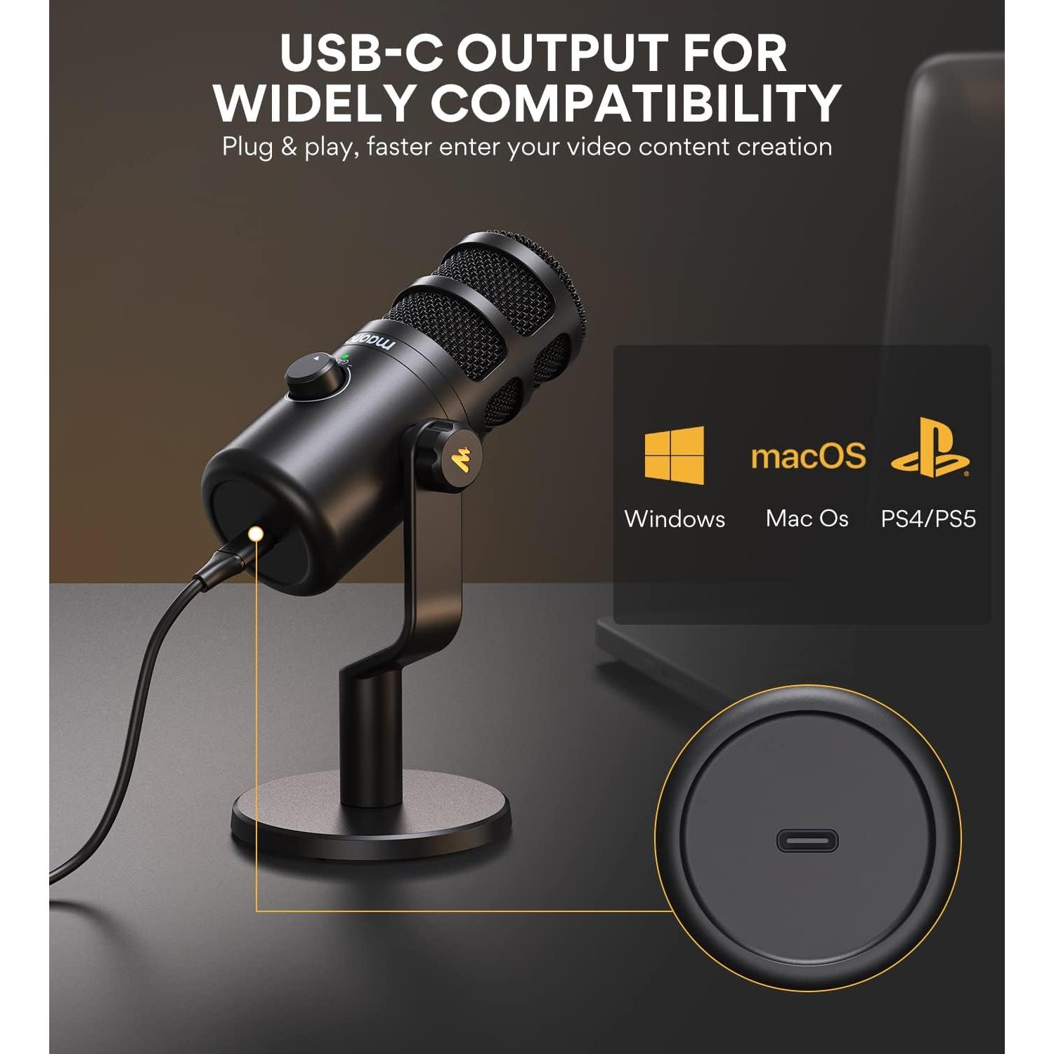 Micrófono Dinámico USB MAONO PD100U con Auriculares MH601