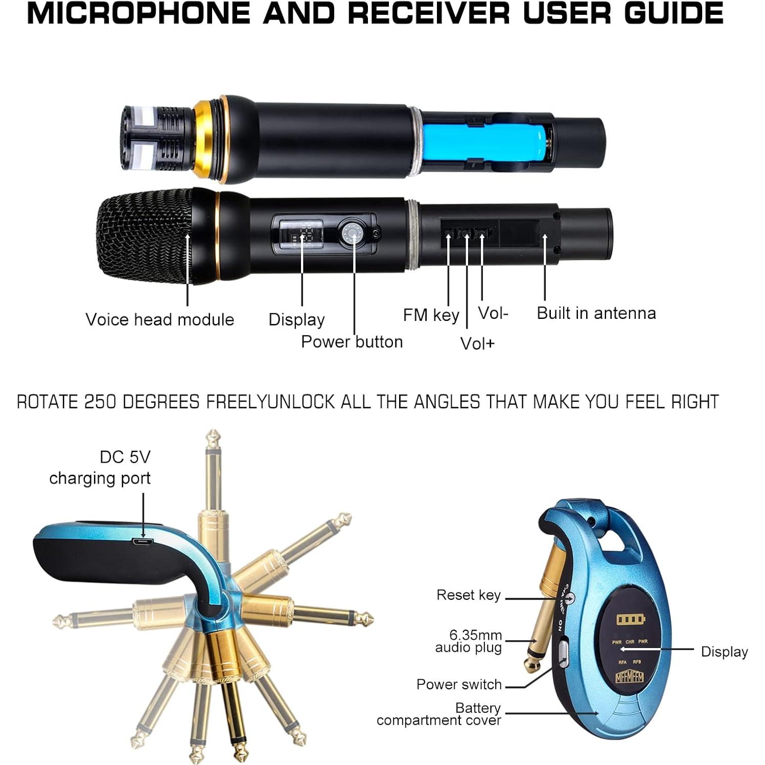 Micrófono Inalámbrico Dúo de Mano Metal 80m UHF mffmffm