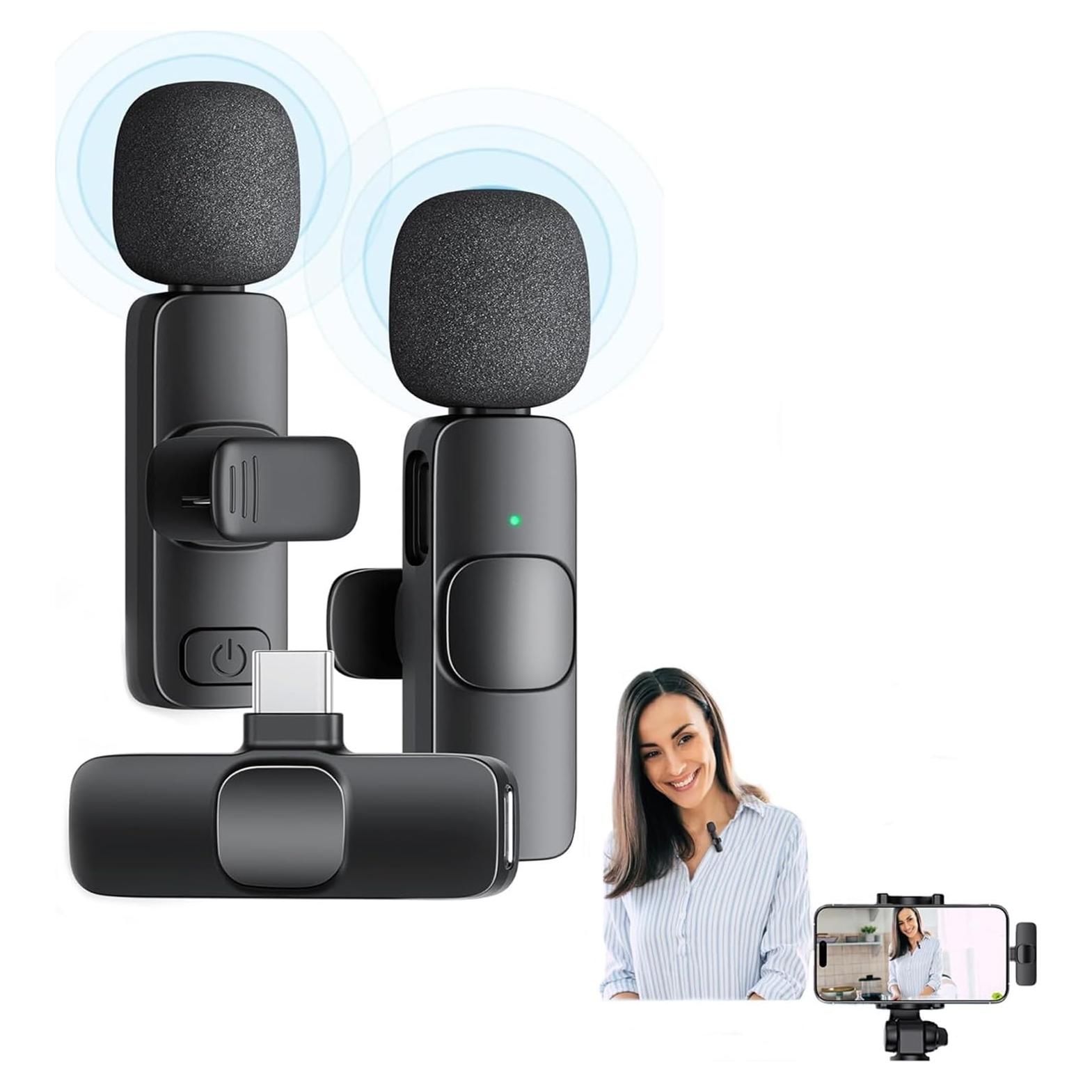 Micrófono Lavalier Inalámbrico Aoiutrn K2 USB-C para iPhone y Android