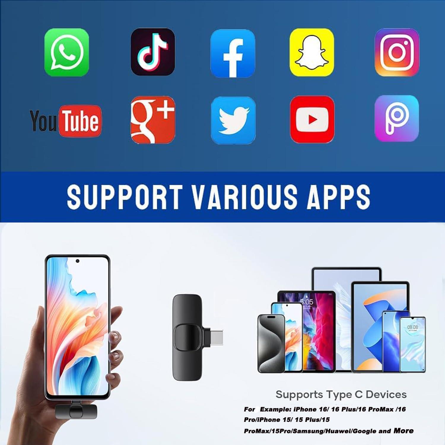 Micrófono Lavalier Inalámbrico Aoiutrn K2 USB-C para iPhone y Android