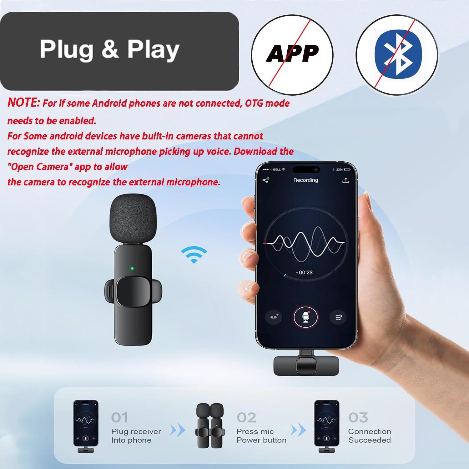 Micrófono Lavalier Inalámbrico Aoiutrn K2 USB-C para iPhone y Android